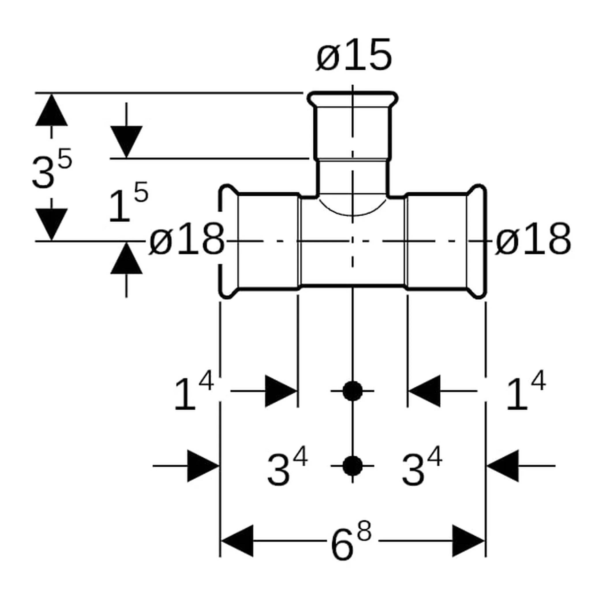Geberit GE Mapress Kupfer T-Stück reduziert Abgang d18, 15, 18mm, 1 Stk.