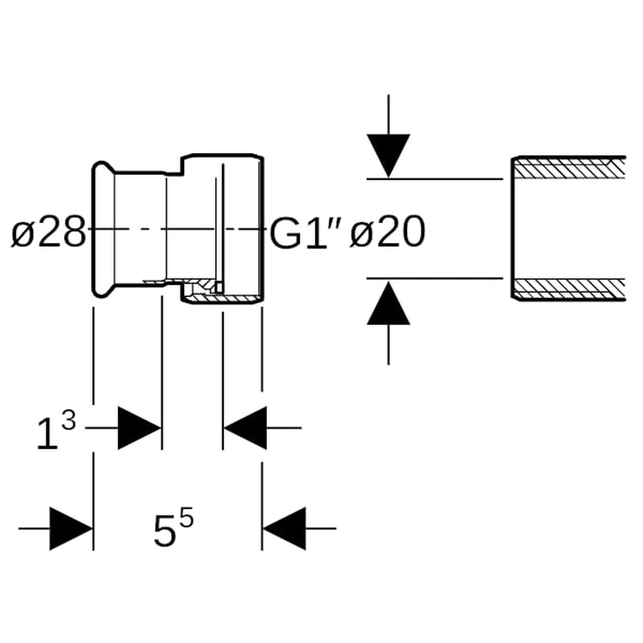 Geberit GE Mapress Kupfer, Übergang mit Überwurfmutter, d28mm x G1, 1 Stk.