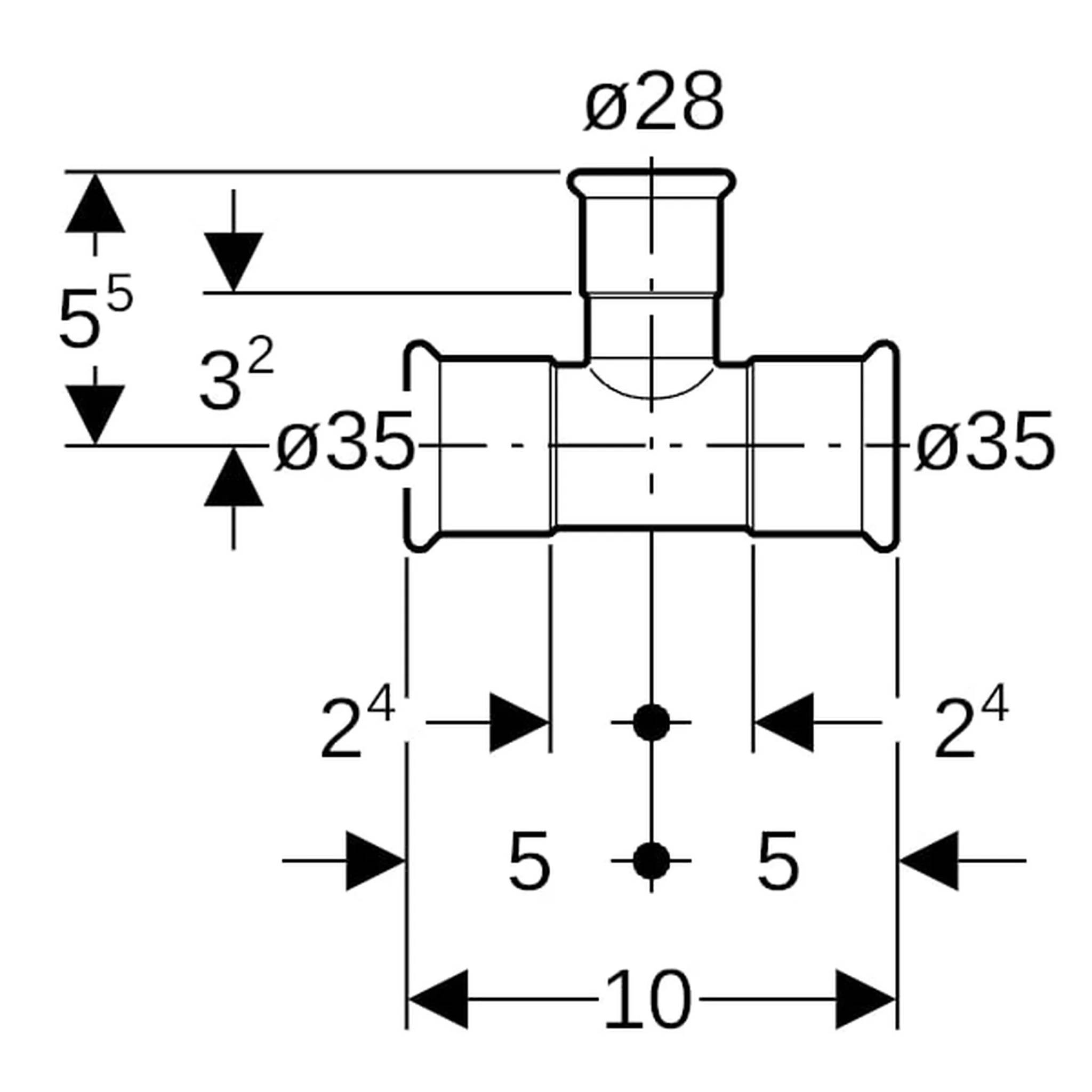 Geberit GE Mapress Kupfer T-Stück, reduzierter Abgang, d35 x 28 x 35 mm, 1 Stk.