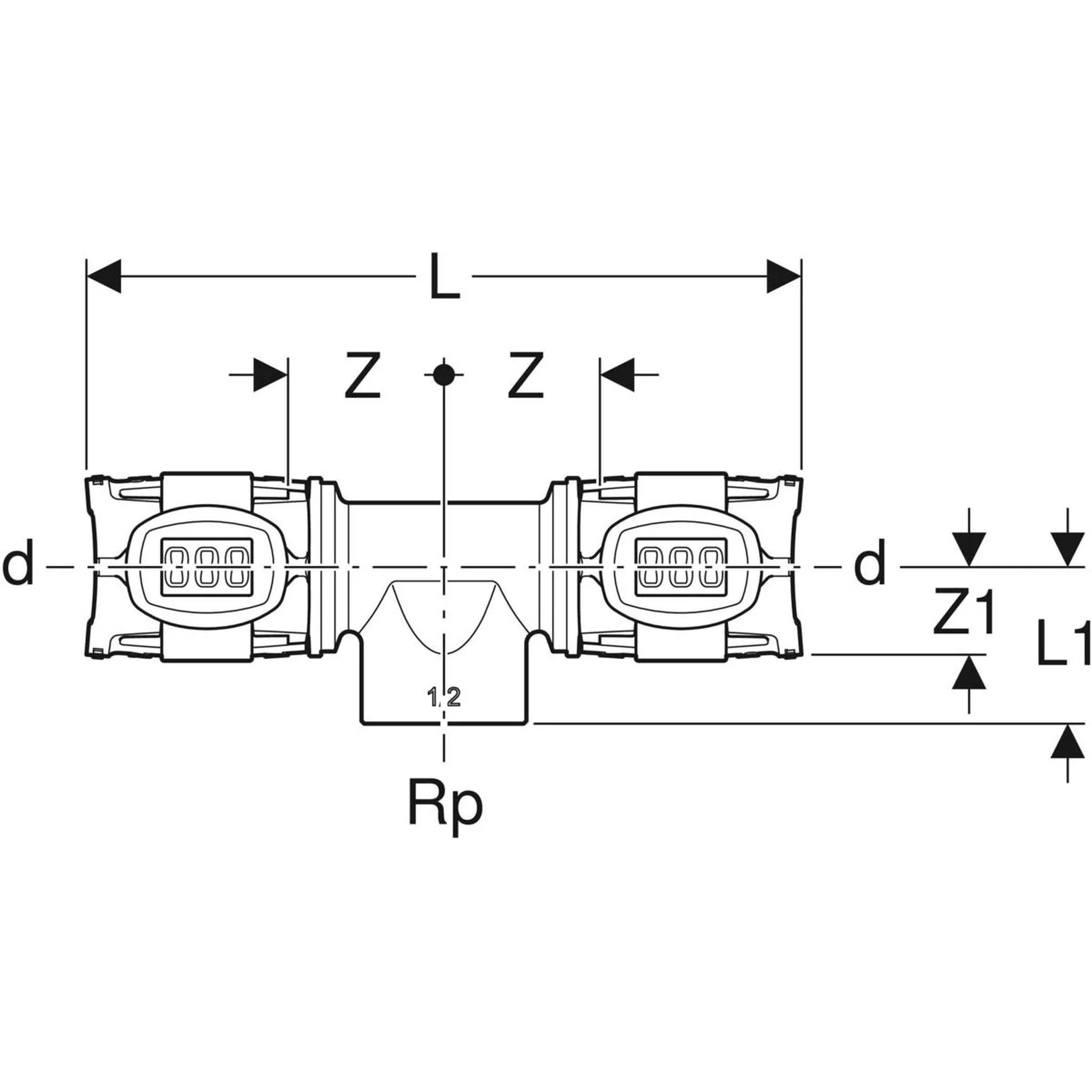 Geberit GE FlowFit T-Stück, IG, Rg+, d50 x Rp3/4 x 50mm, 1 Stk.