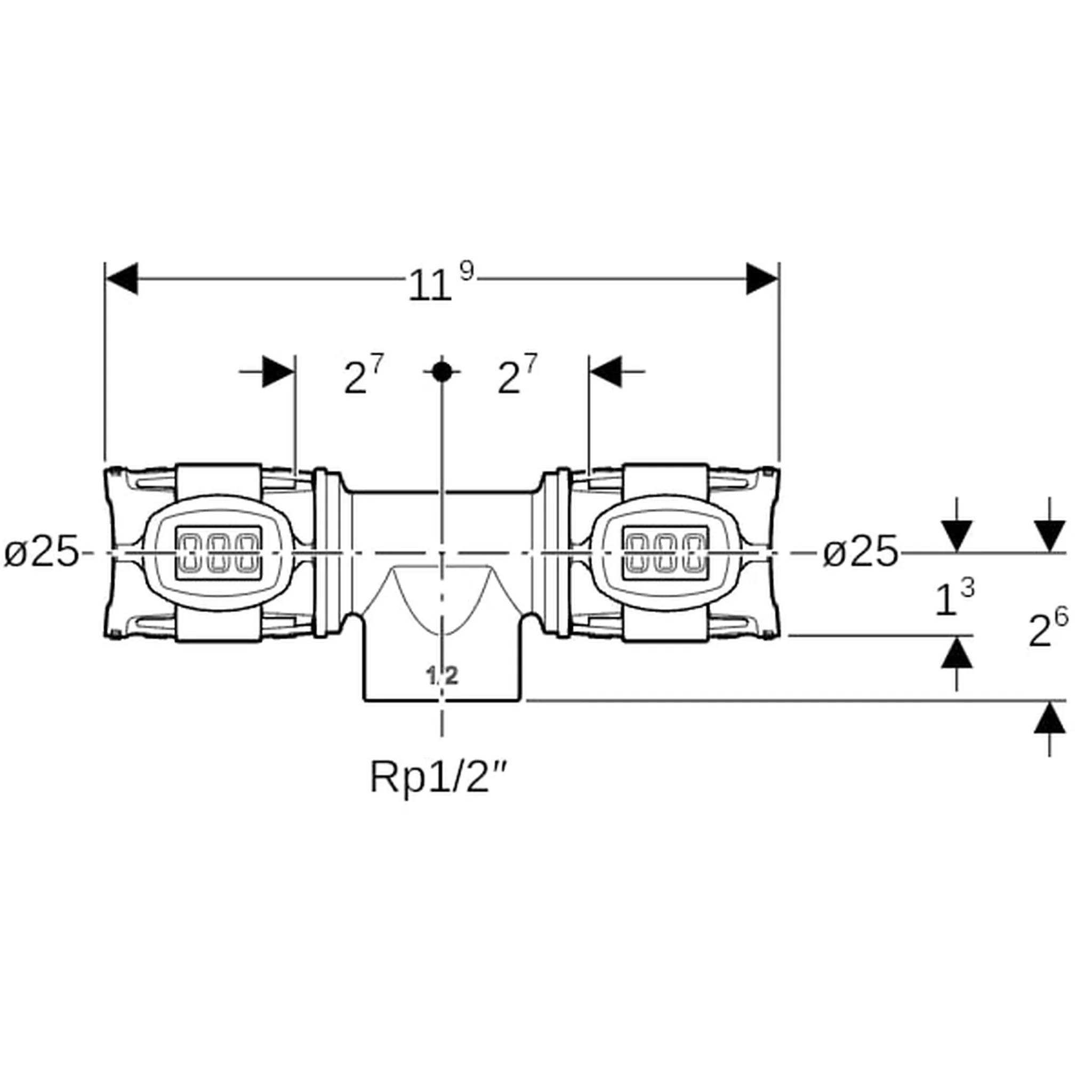 Geberit GE FlowFit, T-Stück, IG Rg+, d25, Rp1/2, 25mm, 1 Stk.