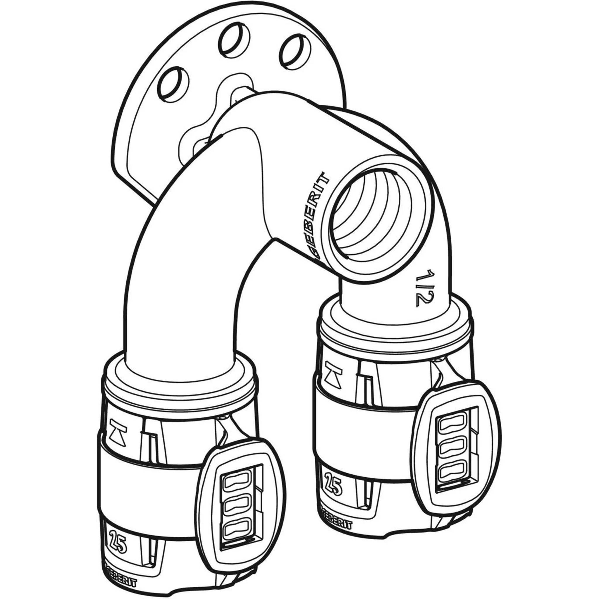 Geberit GE FlowFit, Doppelanschlusswinkel, IG RG+, d20 x Rp1/2 x d20mm, L5,2cm, 1 Stk.