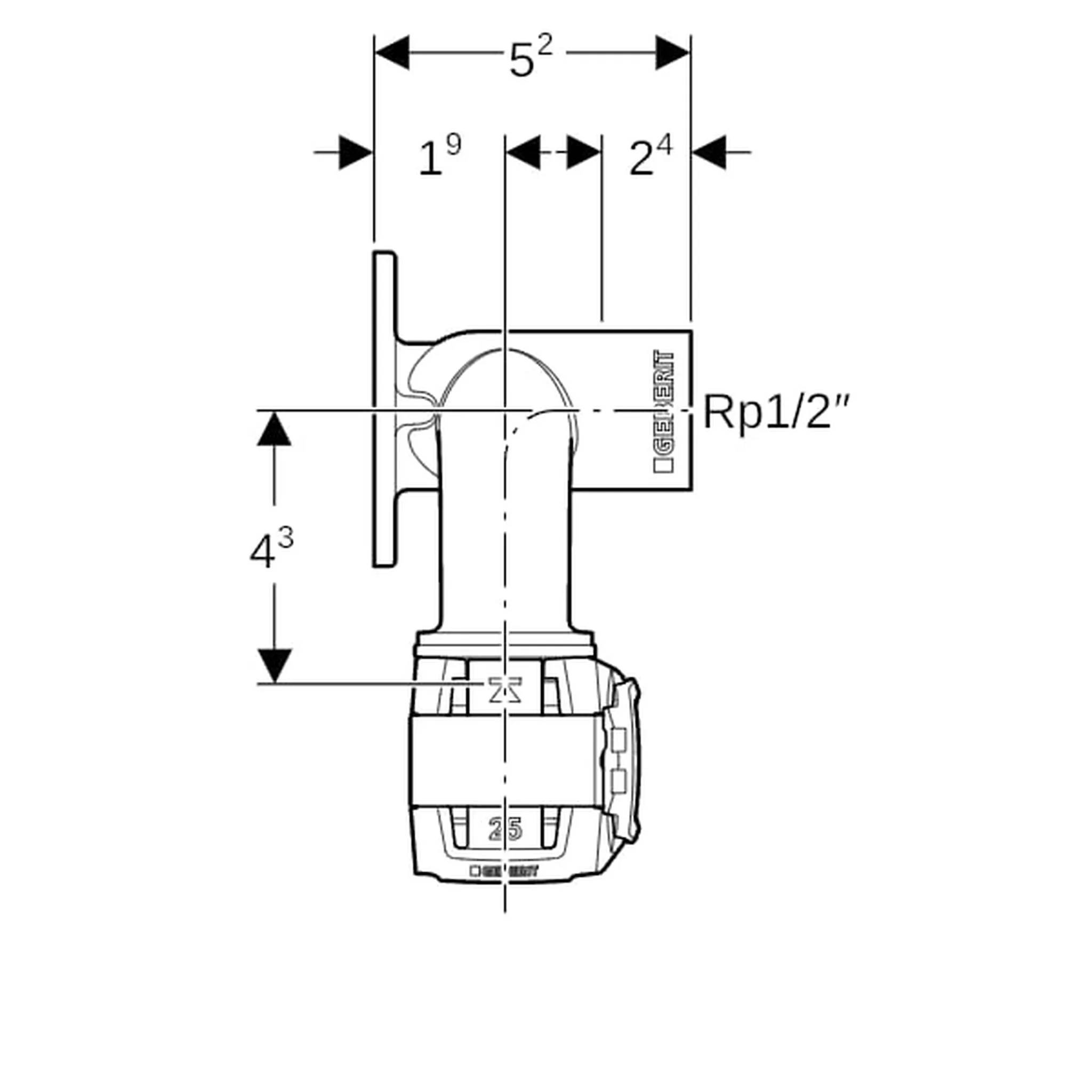 Geberit GE FlowFit, Doppelanschlusswinkel, IG RG+, d20 x Rp1/2 x d20mm, L5,2cm, 1 Stk.