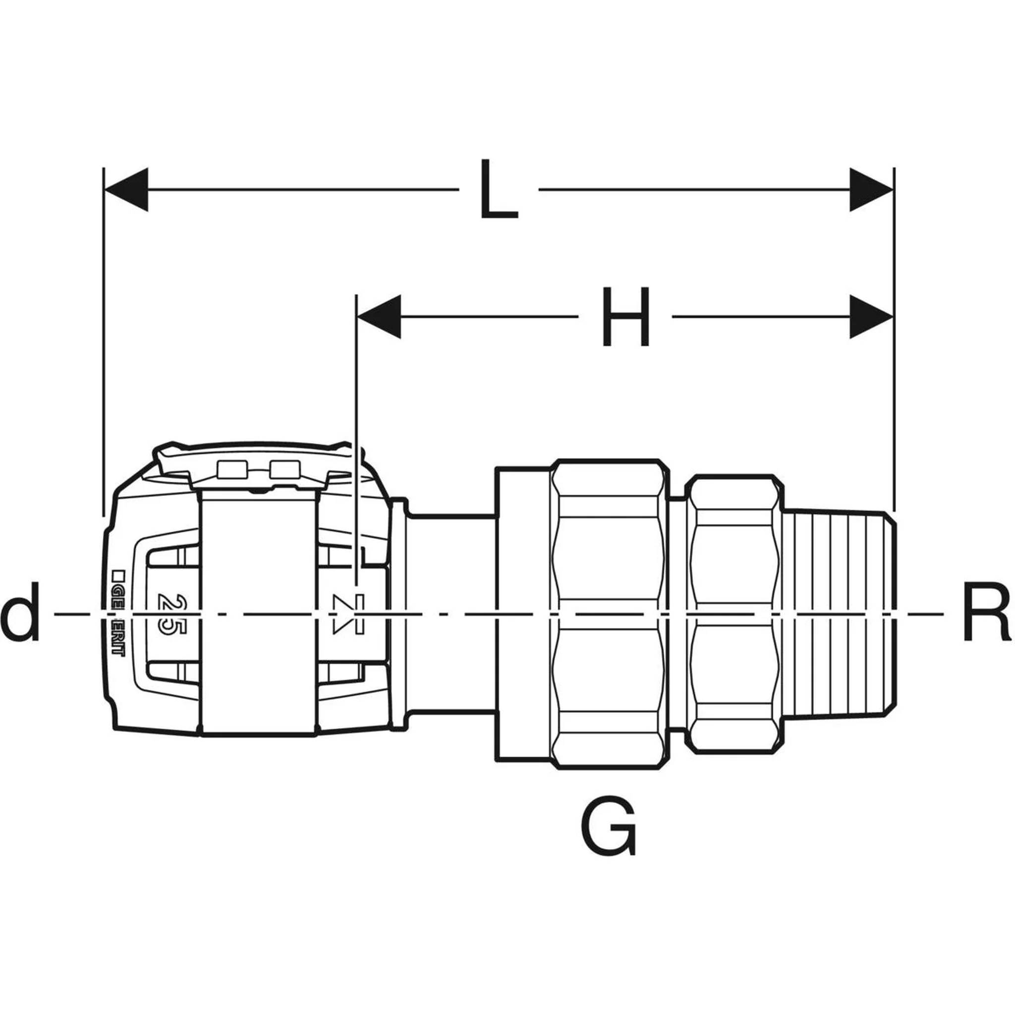 Geberit GE FlowFit, Übergangsverschraubung, SiBr, mit AG, d20mm x R3/4, 1 Stk.