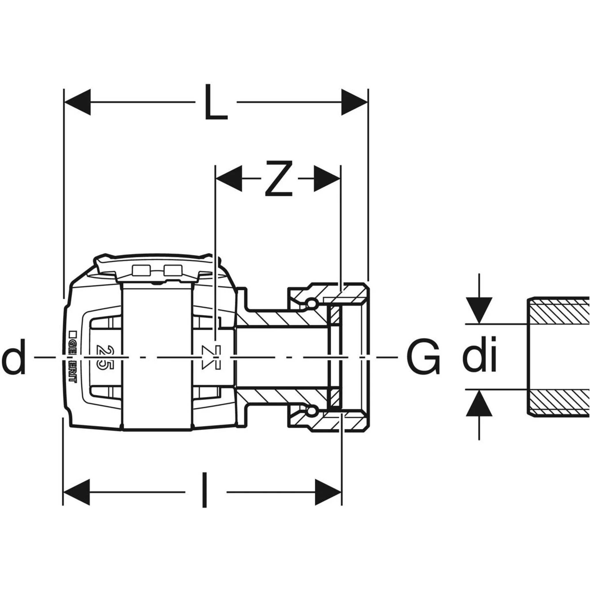 Geberit GE FlowFit, Übergang, SiBr, mit Überwurfmutter, d32mm x G1 1/2, 1 Stk.