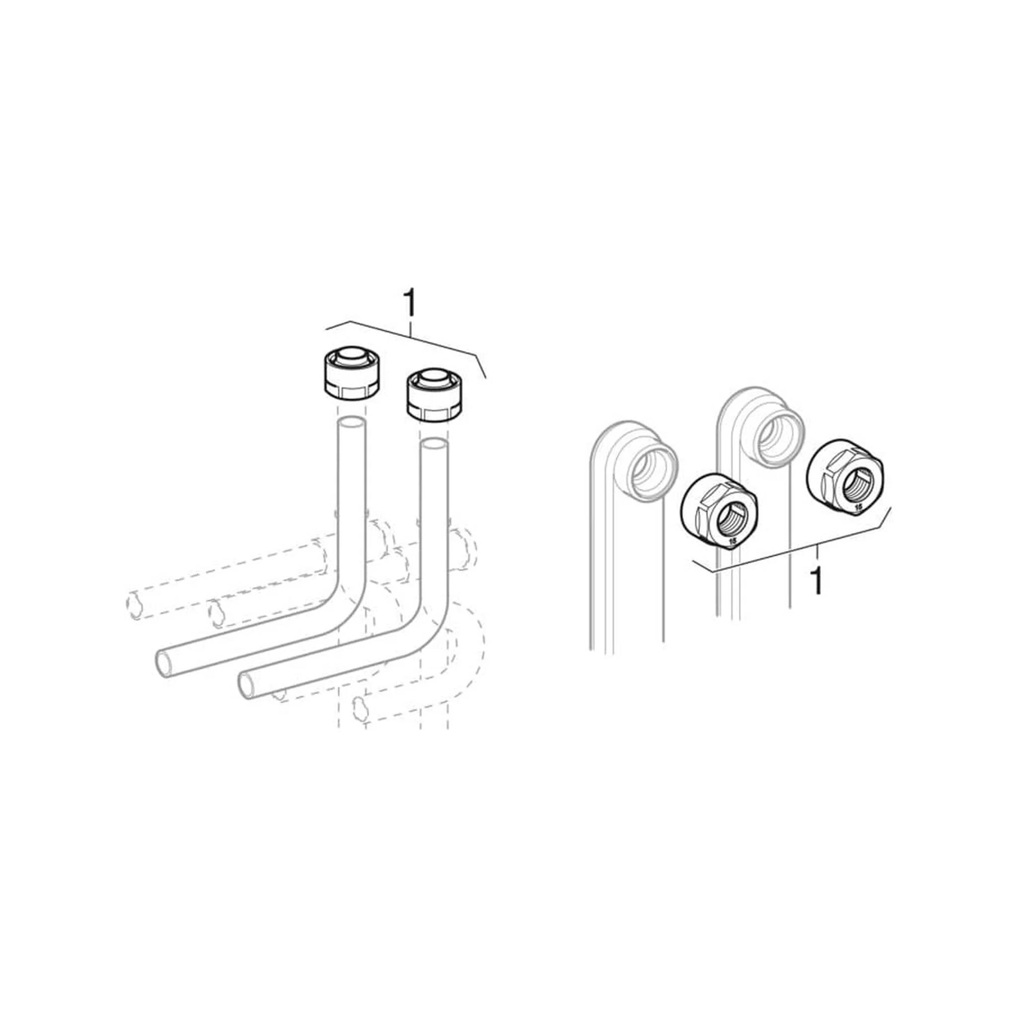 Geberit Mepla Metallrohr-Passwinkel, für Eckanschluss, d15mm, G3/4, vernickelt, absperrbar, 2 Stk.