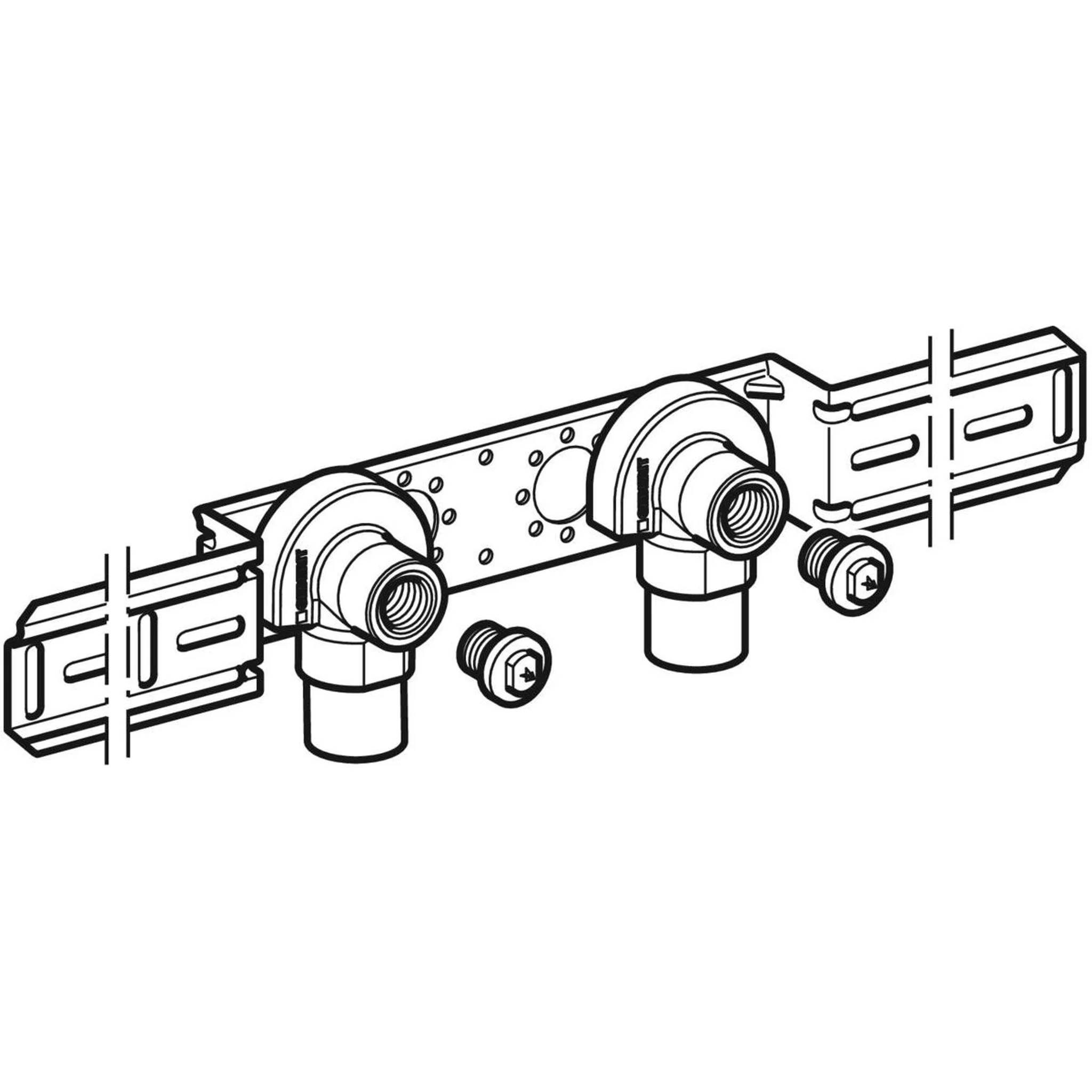 Geberit GE FlowFit Anschlusswinkel-Set, vormont., ged. 2-fach, Abgang d20mm x Rp1/2, AD 10cm, Rotguss, 1 Stk.