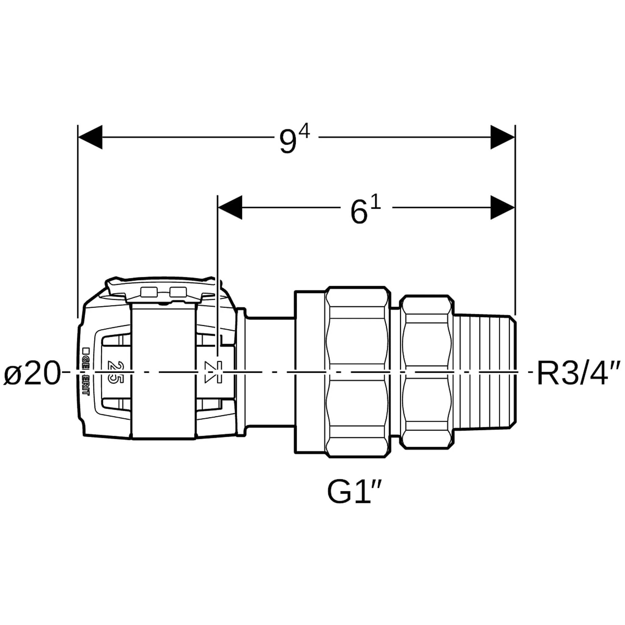 Geberit GE FlowFit, Übergangsverschraubung, SiBr, mit AG, d20mm x R3/4, 1 Stk.