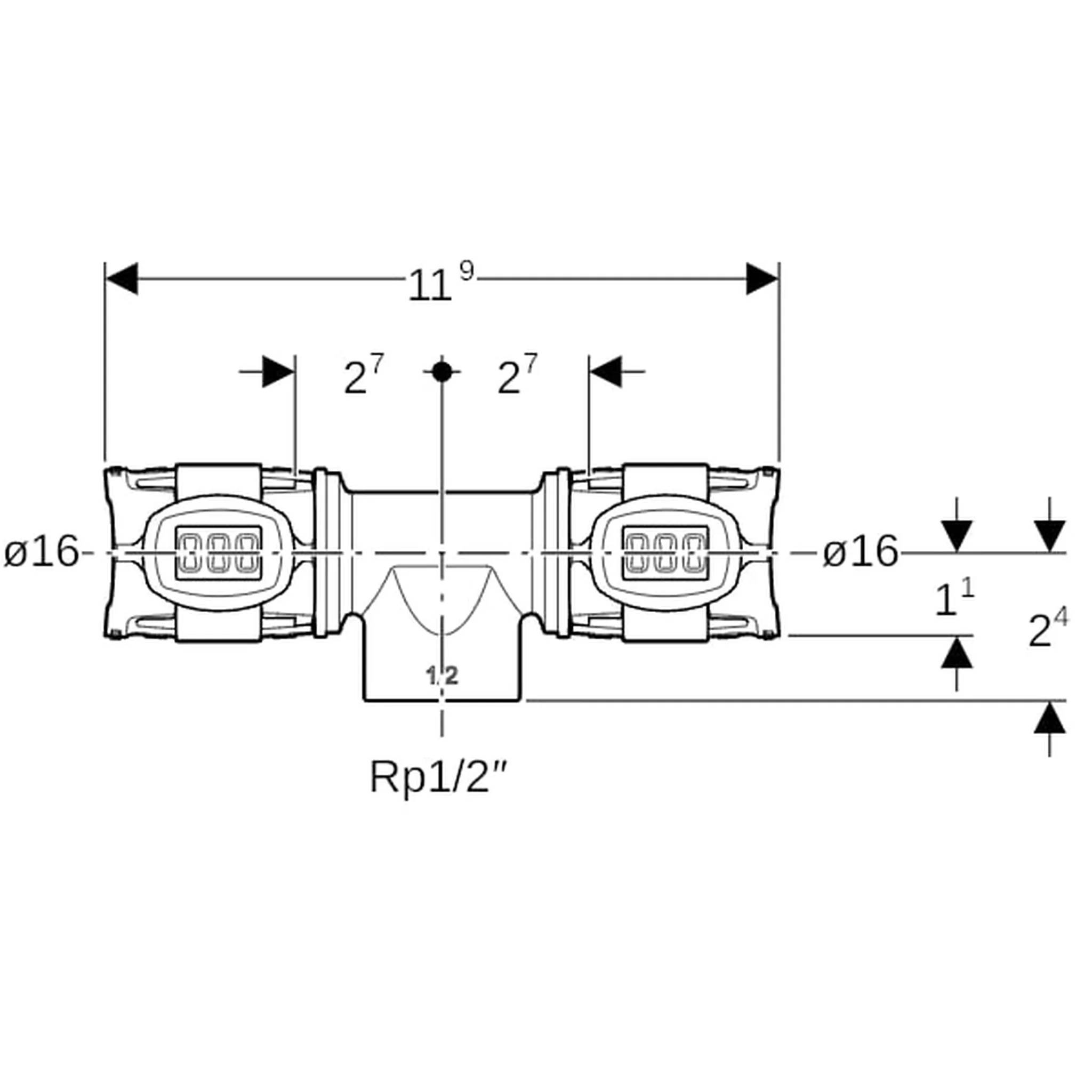 Geberit GE FlowFit, T-Stück, IG Rg+, d16, Rp1/2, 16mm, 1 Stk.