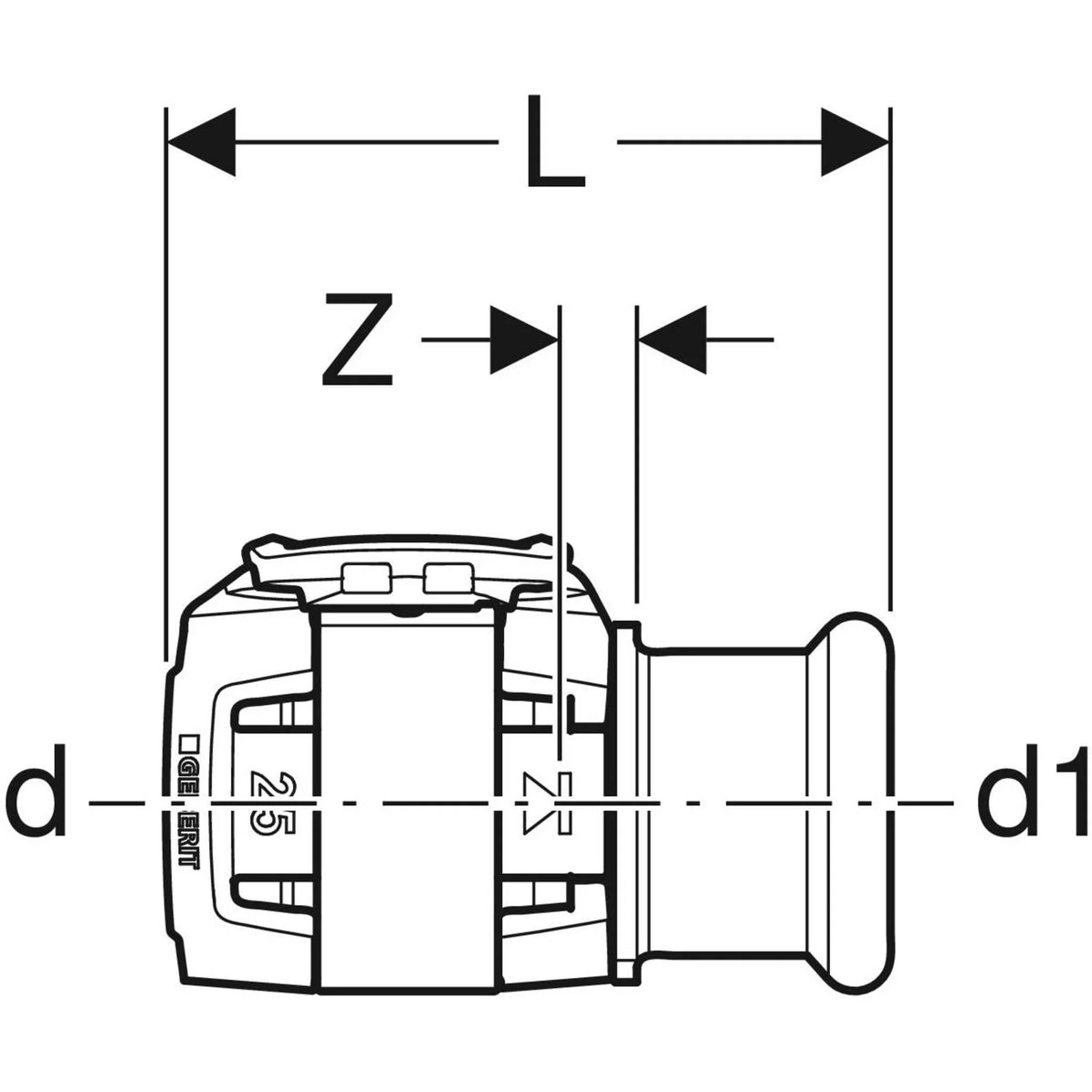 Geberit GE FlowFit Übergang Mapress Edelstahl mit Pressmuffe, d20 x 18mm, 1 Stk.