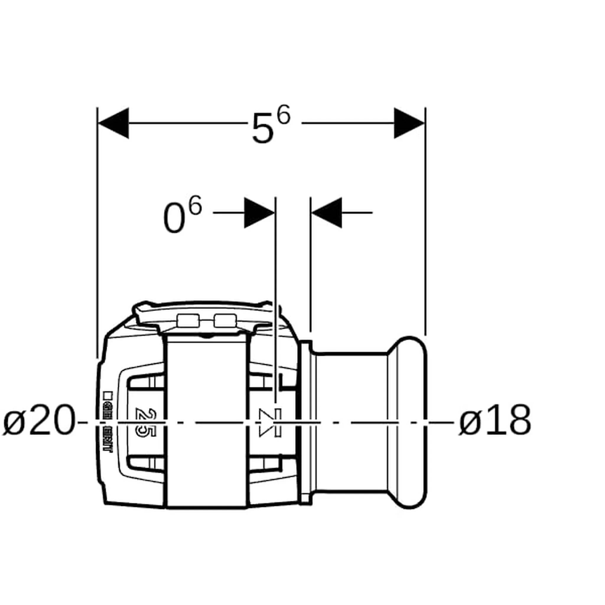 Geberit GE FlowFit Übergang Mapress Edelstahl mit Pressmuffe, d20 x 18mm, 1 Stk.