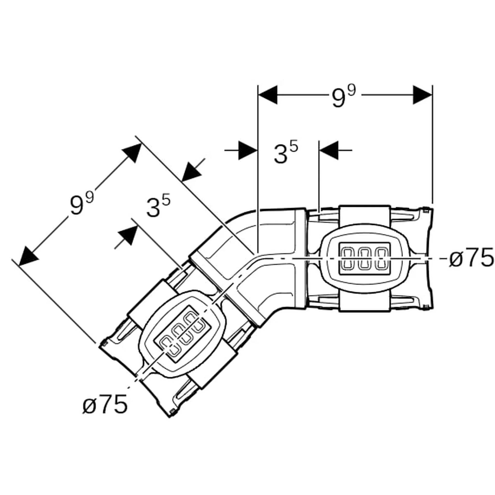 Geberit GE FlowFit, Bogen, PPSU, 45 Gr., d75mm, 1 Stk.