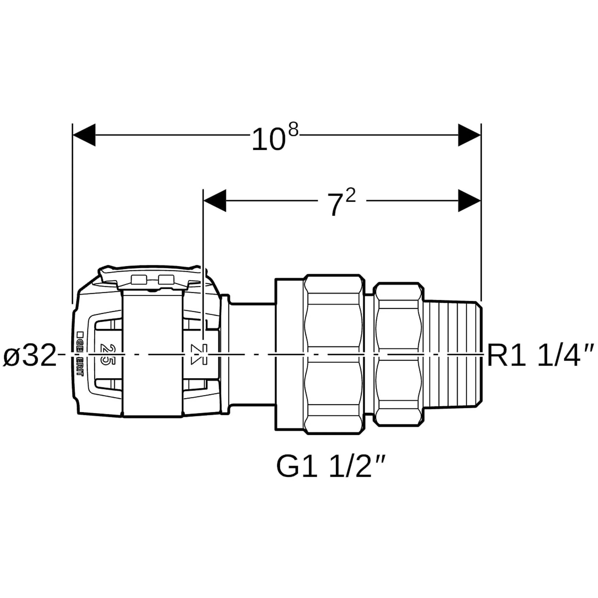 Geberit GE FlowFit Übergangsverschraubung, SiBr, mit AG d32mm x R1 1/4, 1 Stk.