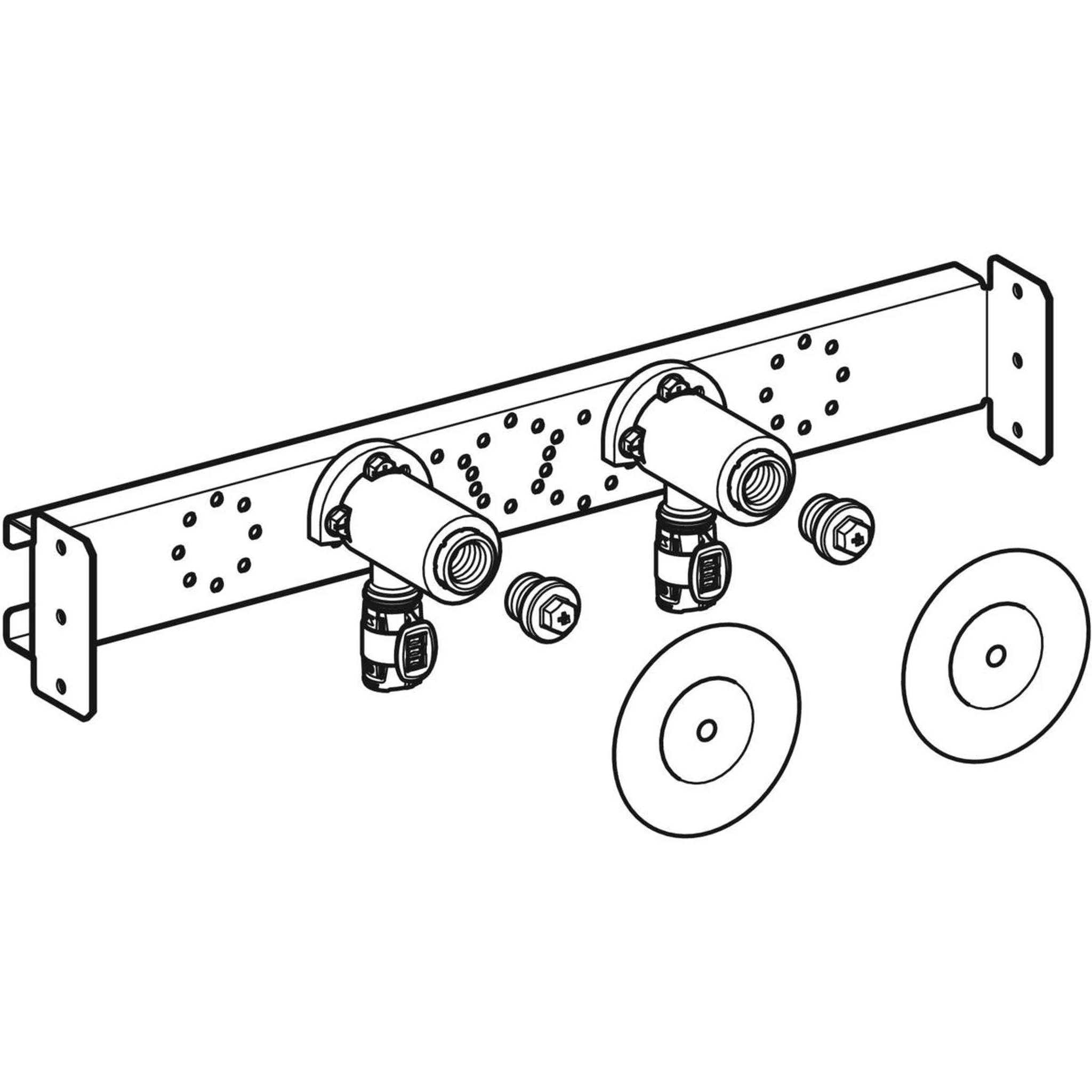 Geberit GE FlowFit Winkel, vormont., gerade 2fach, d16mm x Rp1/2, AD15,3cm, LB RG+, 1 Stk.
