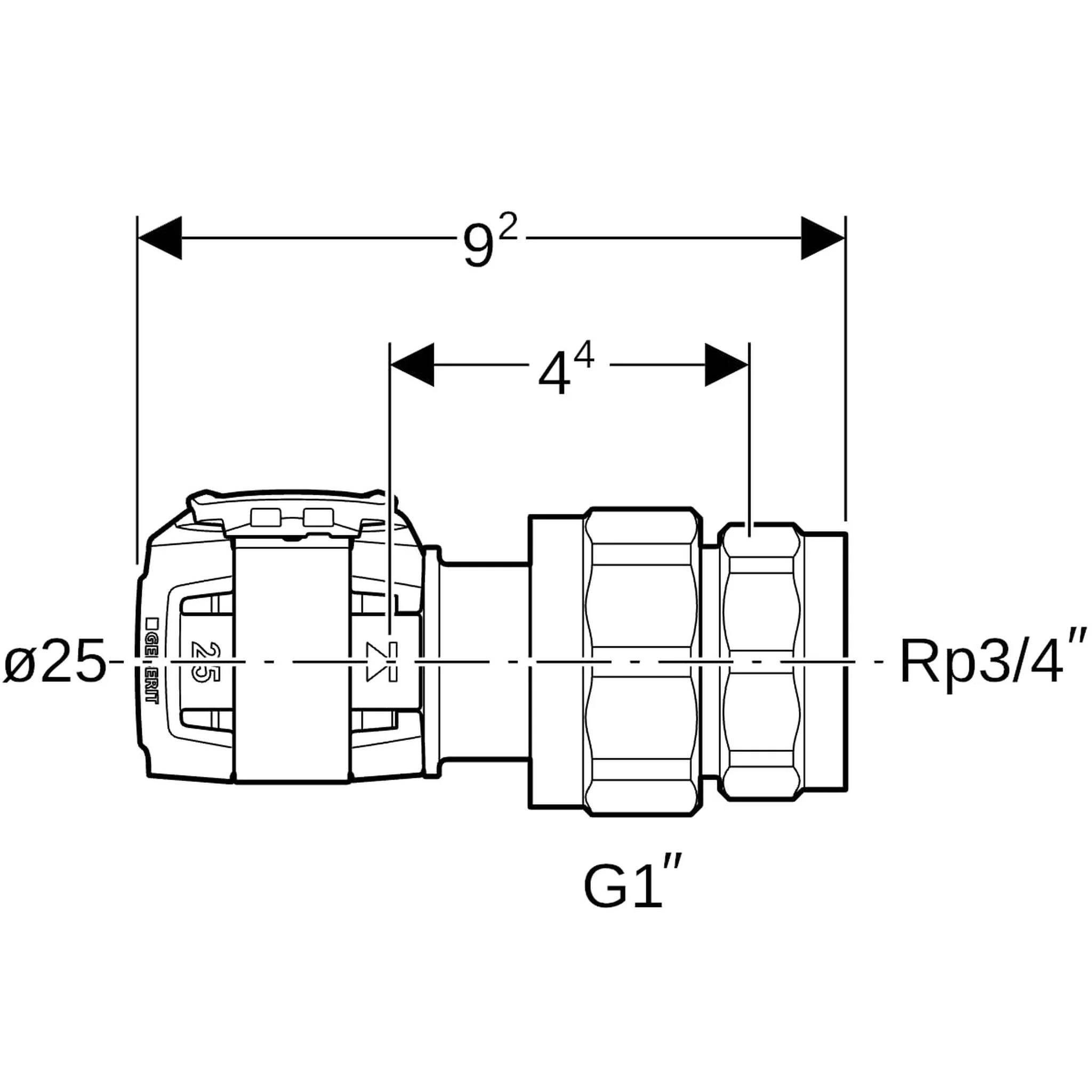 Geberit GE FlowFit, Übergangsverschraubung, SiBr, mit Innengewinde, d 25 mm x Rp 3/4, 1 Stk.