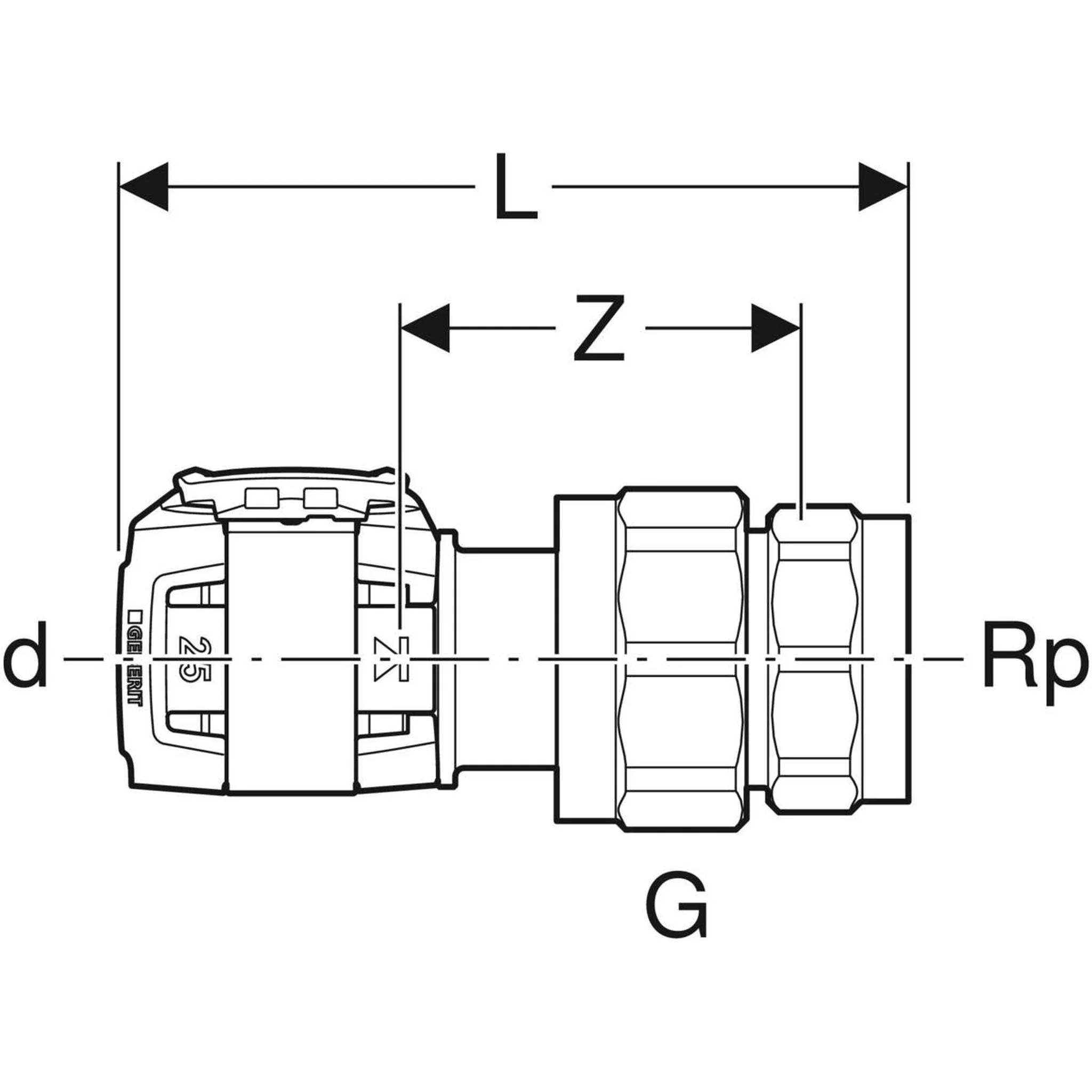 Geberit GE FlowFit Übergangsverschraubung, Si-Bronze, 32 mm x Rp 1 1/4 IG, 1 Stk.