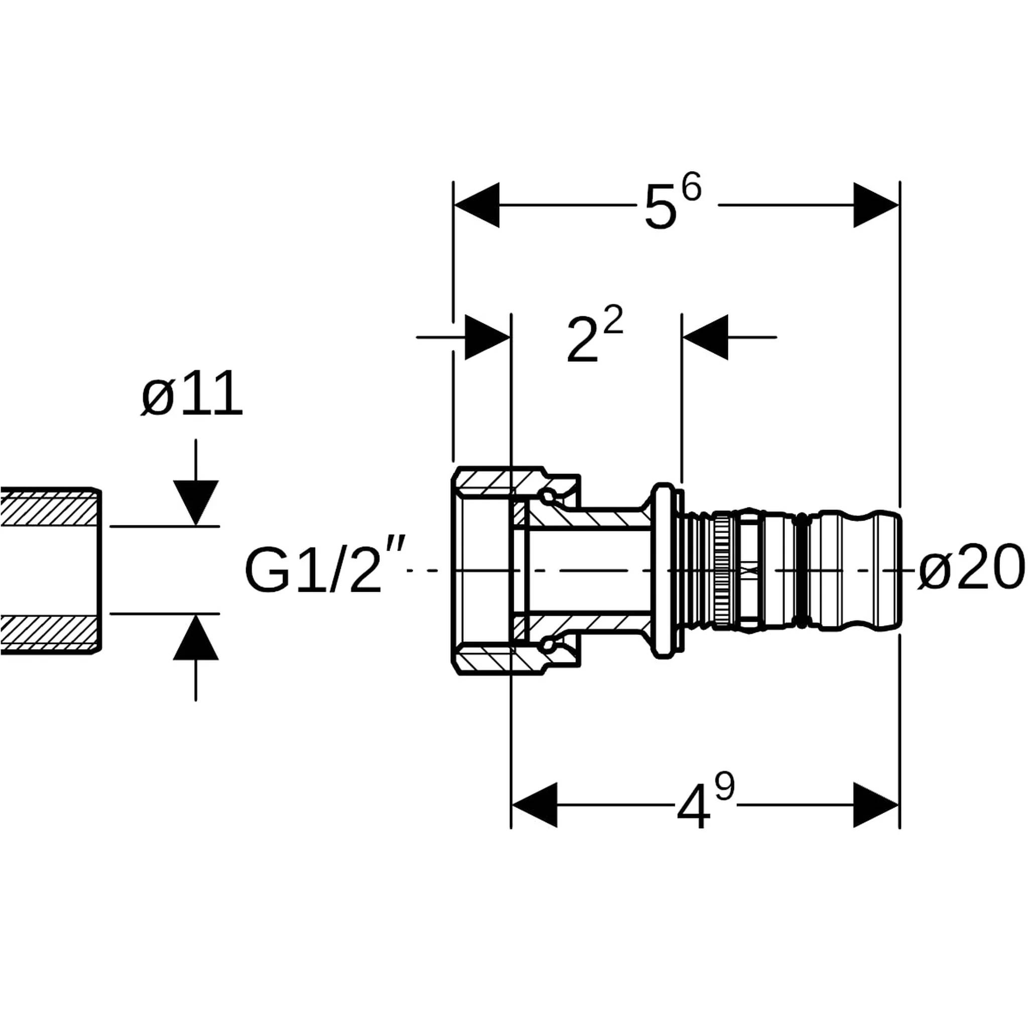 Geberit GE Mepla Übergang, RG, mit Überwurfmutter, d20mm x G1/2, 5 Stk.