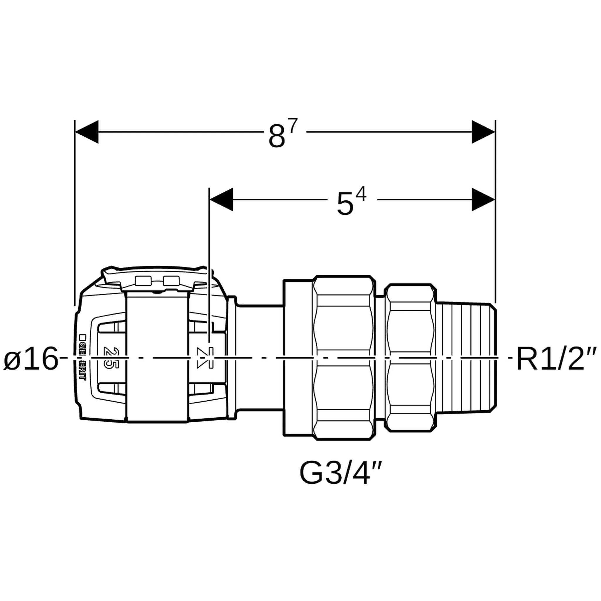 Geberit GE FlowFit, Übergangsverschraubung, SiBr, mit AG, d16mm x R1/2, 1 Stk.