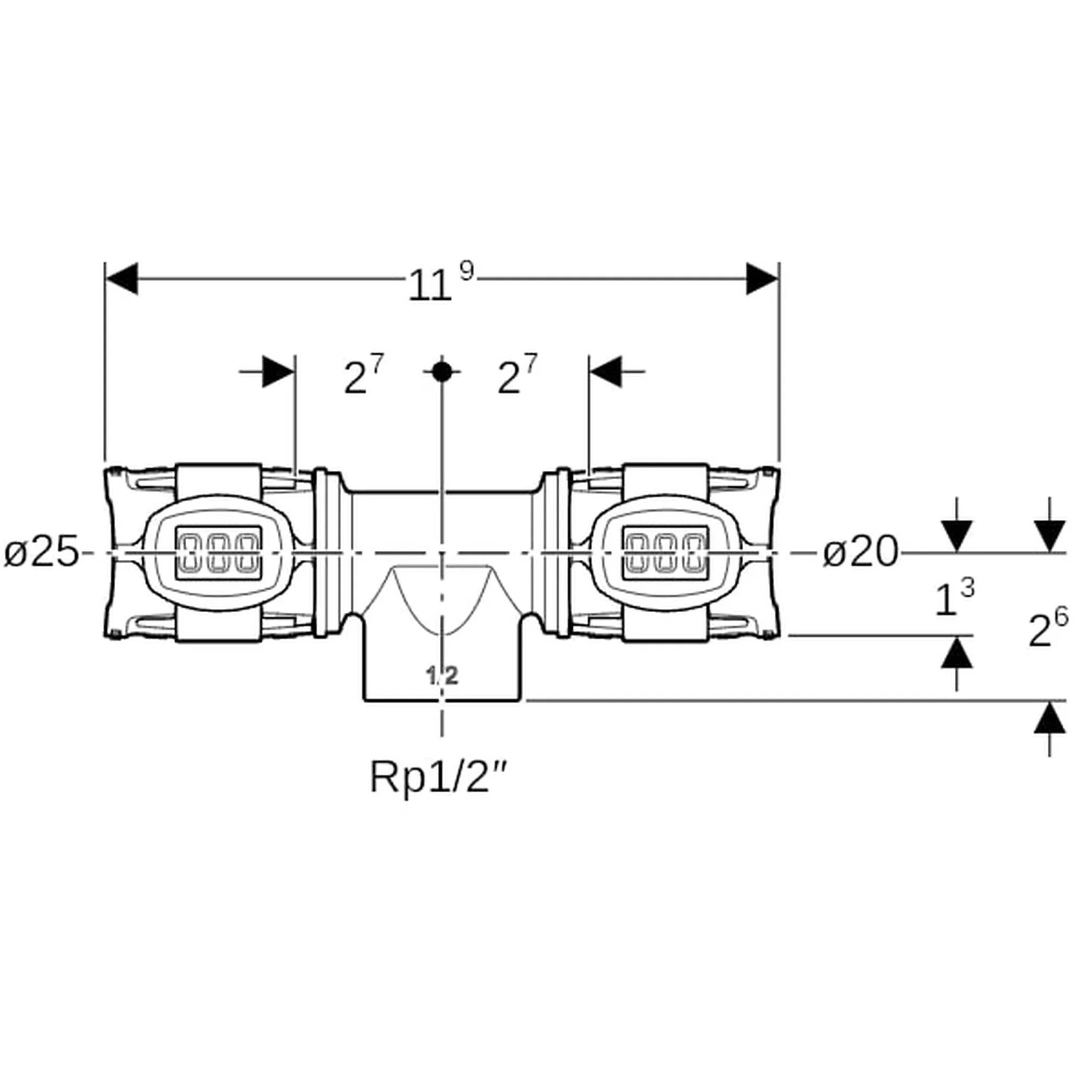 Geberit GE FlowFit, T-Stück, IG Rg+, d 25 x Rp 1/2 x d 20, 1 Stk.