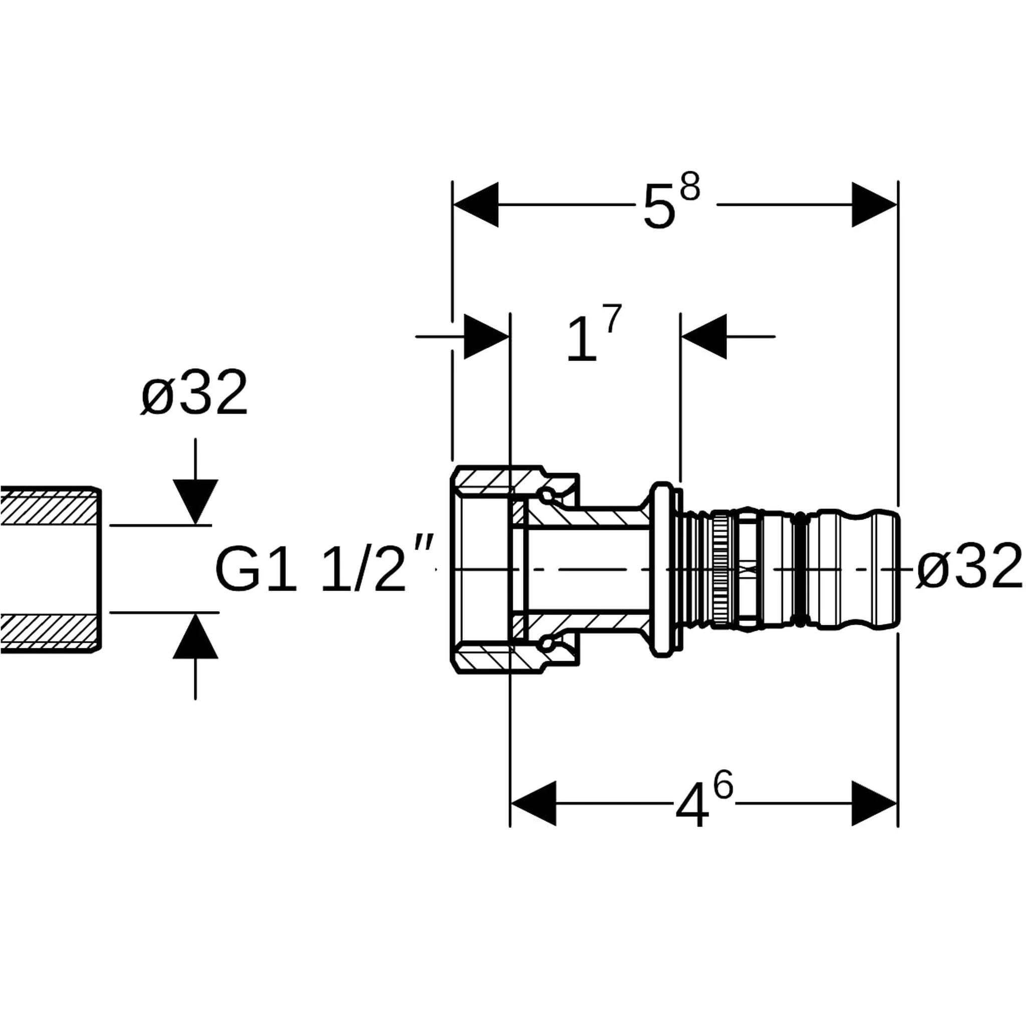 Geberit GE Mepla, Übergang RG, mit Überwurfmutter, d32mm x G1 1/2, 5 Stk.