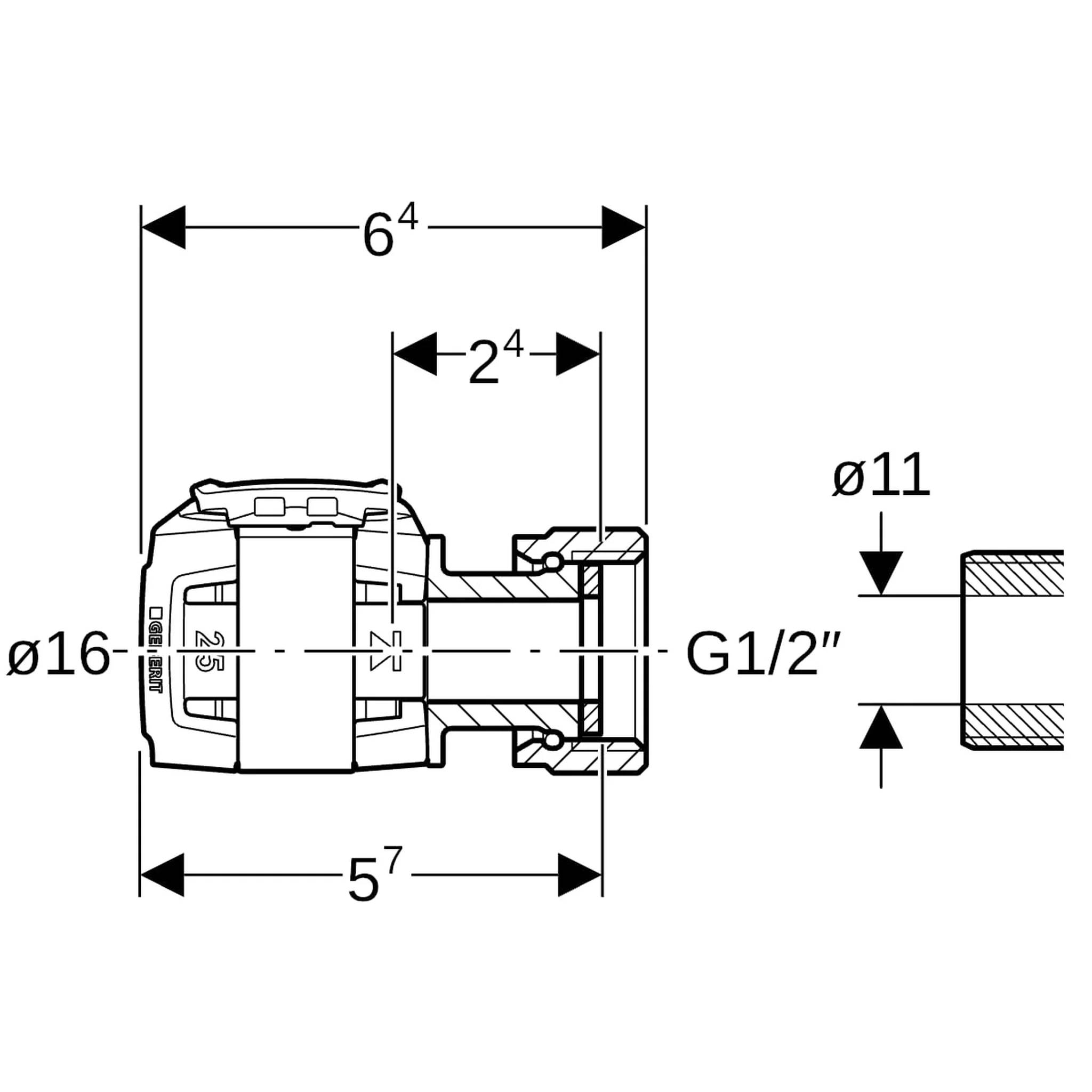 Geberit GE FlowFit Übergang SiBr mit Überwurfmutter, d16mm x G1/2, 1 Stk.