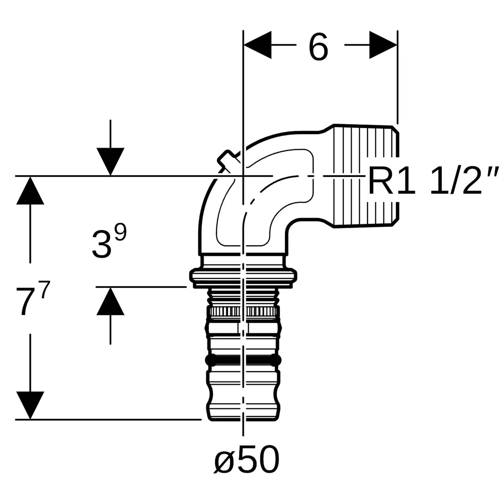 Geberit GE Mepla Übergangsbogen, AG, rechtwinkliger 90 Grad, d50mm x R1 1/2, 2 Stk.