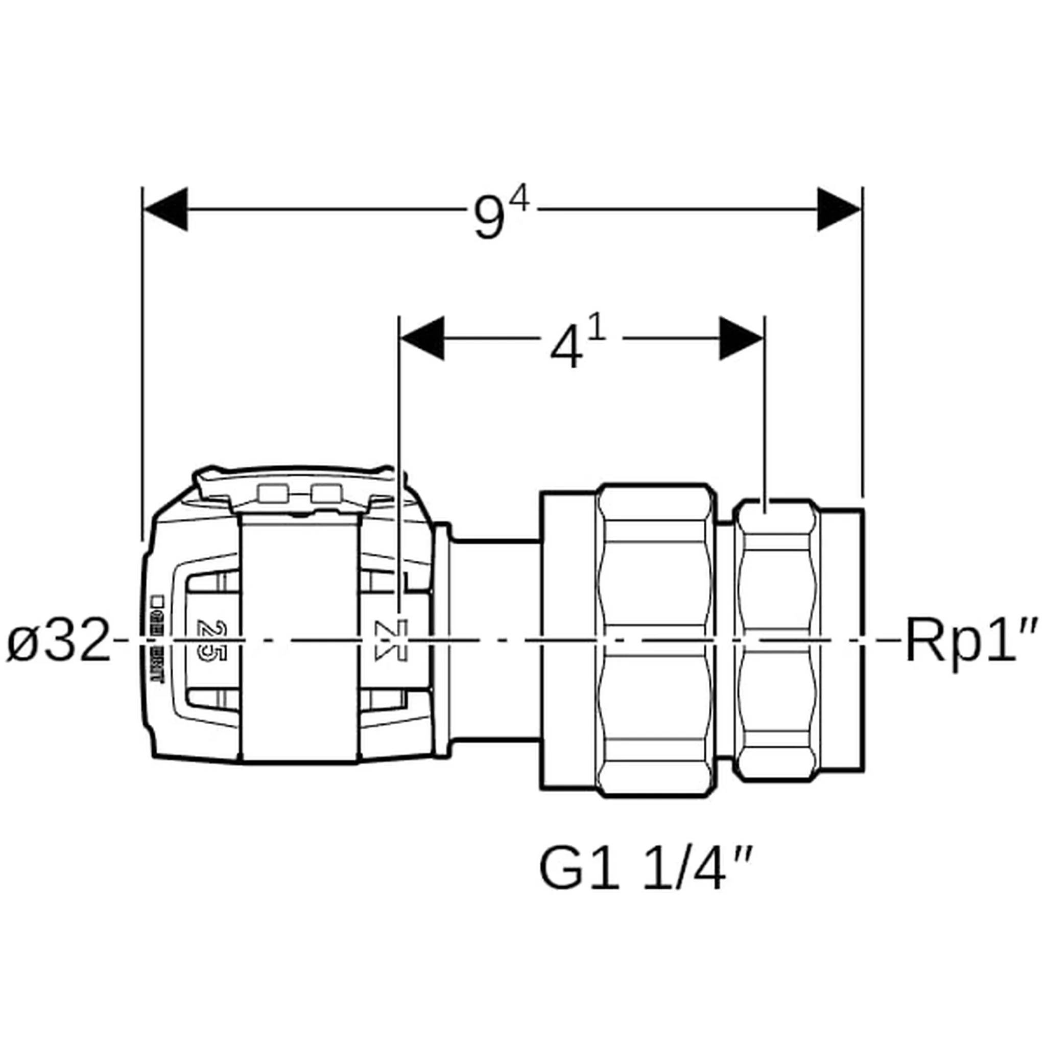 Geberit GE FlowFit, Übergangsverschraubung, SiBr, mit IG, d32mm x Rp1, 1 Stk.