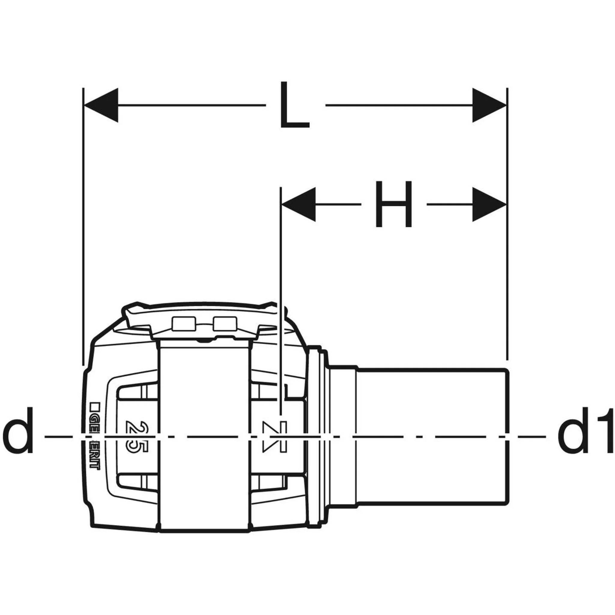 Geberit GE FlowFit Übergang, Mapress Edelstahl, mit Einschubende, d 20 x 22mm, 1 Stk.