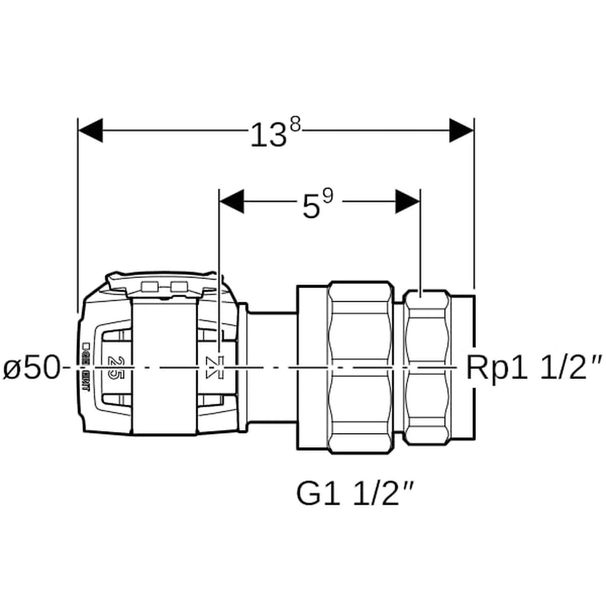 Geberit GE FlowFit, Übergangsverschraubung SiBr, mit IG, d 50 mm x Rp 1 1/2, 1 Stk.