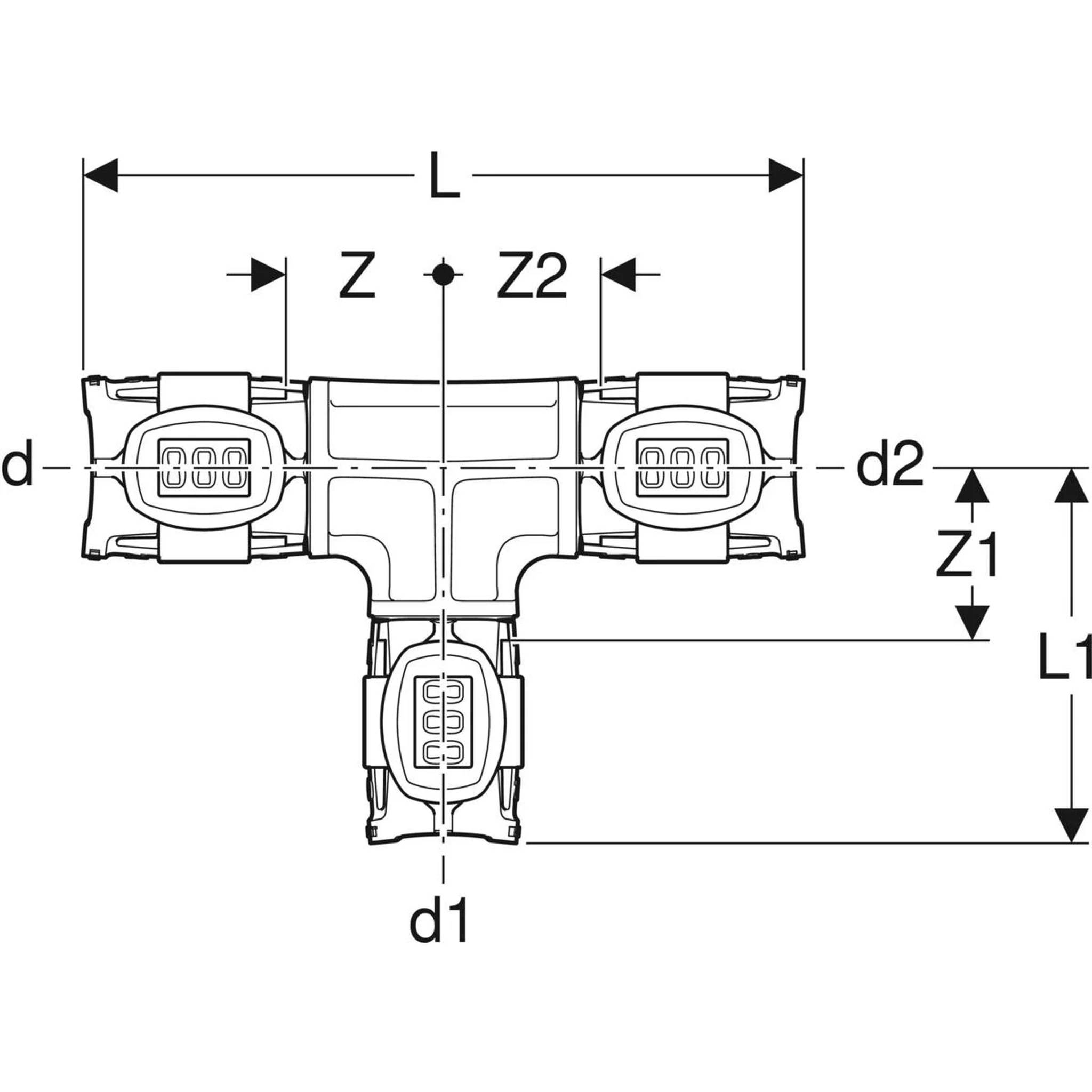 Geberit GE FlowFit, T-Stück, reduziert, PPSU, d50 x 32 x 50mm, 1 Stk.