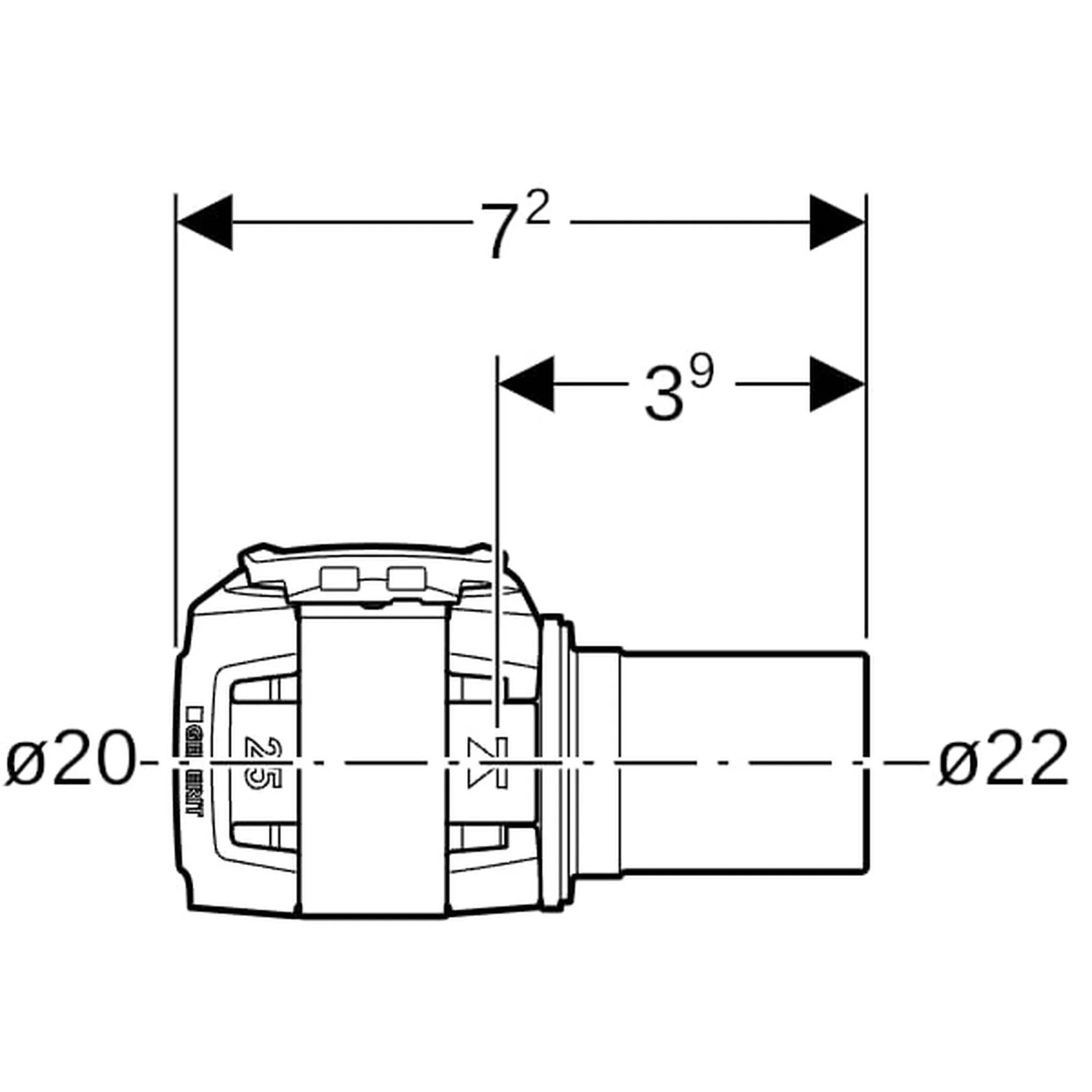 Geberit GE FlowFit Übergang, Mapress Edelstahl, mit Einschubende, d 20 x 22mm, 1 Stk.