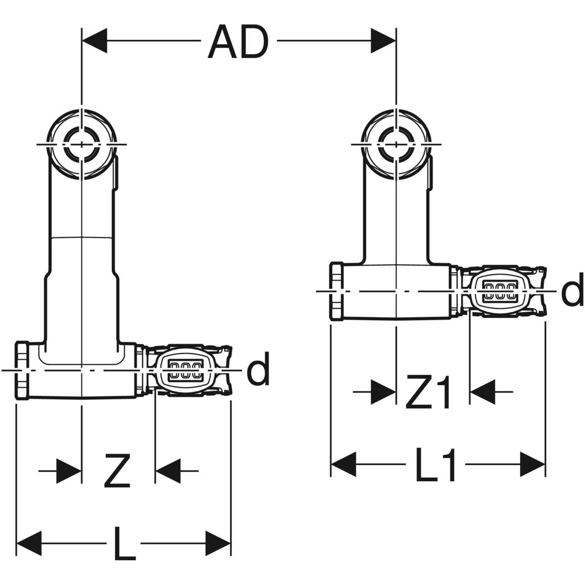 Geberit GE FlowFit An-T-Endstück, VL/RL, SiBr, d15 x 16mm, mit Anschlussverschraubung, EK, 1 Stk.