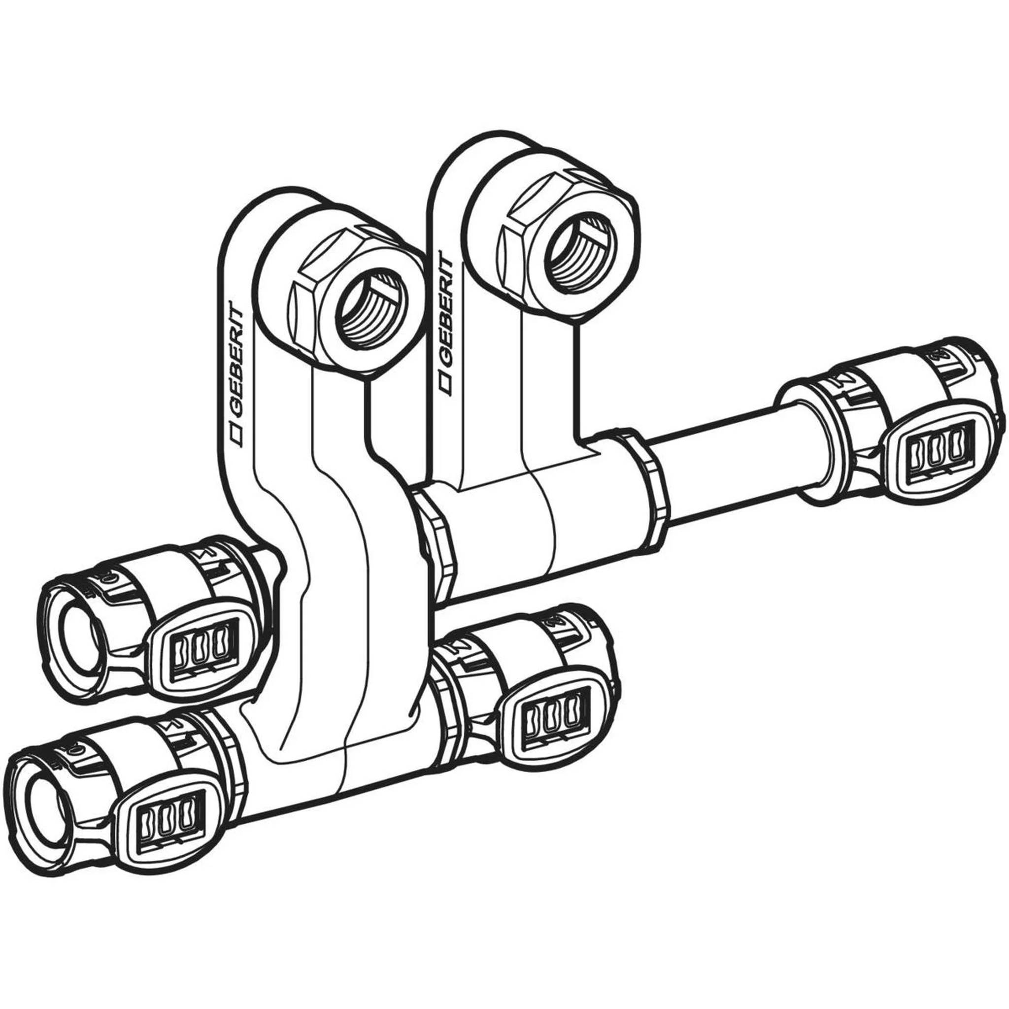 Geberit GE FlowFit An-T-Stück, VL/RL, SiBr, d16, 15, 16mm, mit An-Verschraubung, EK, 1 Stk.