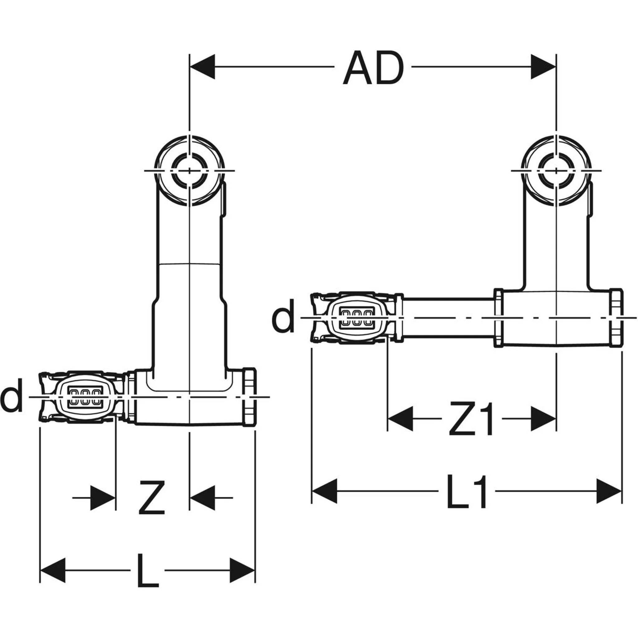 Geberit GE FlowFit An-T-Endstück, VL/RL SiBr, d16 x 15mm, mit Anschlussverschraubung EK, 1 Stk.