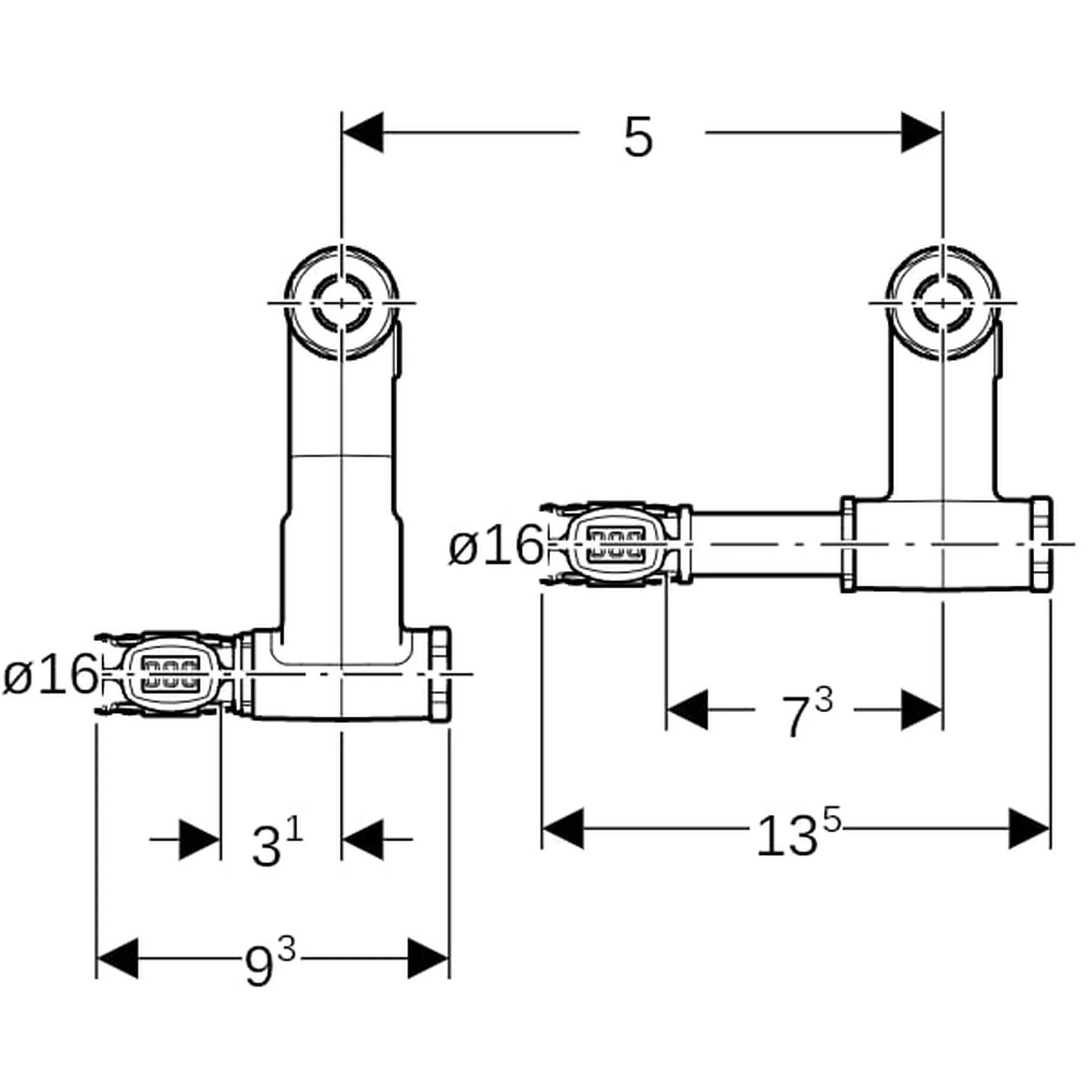 Geberit GE FlowFit An-T-Endstück, VL/RL SiBr, d16 x 15mm, mit Anschlussverschraubung EK, 1 Stk.