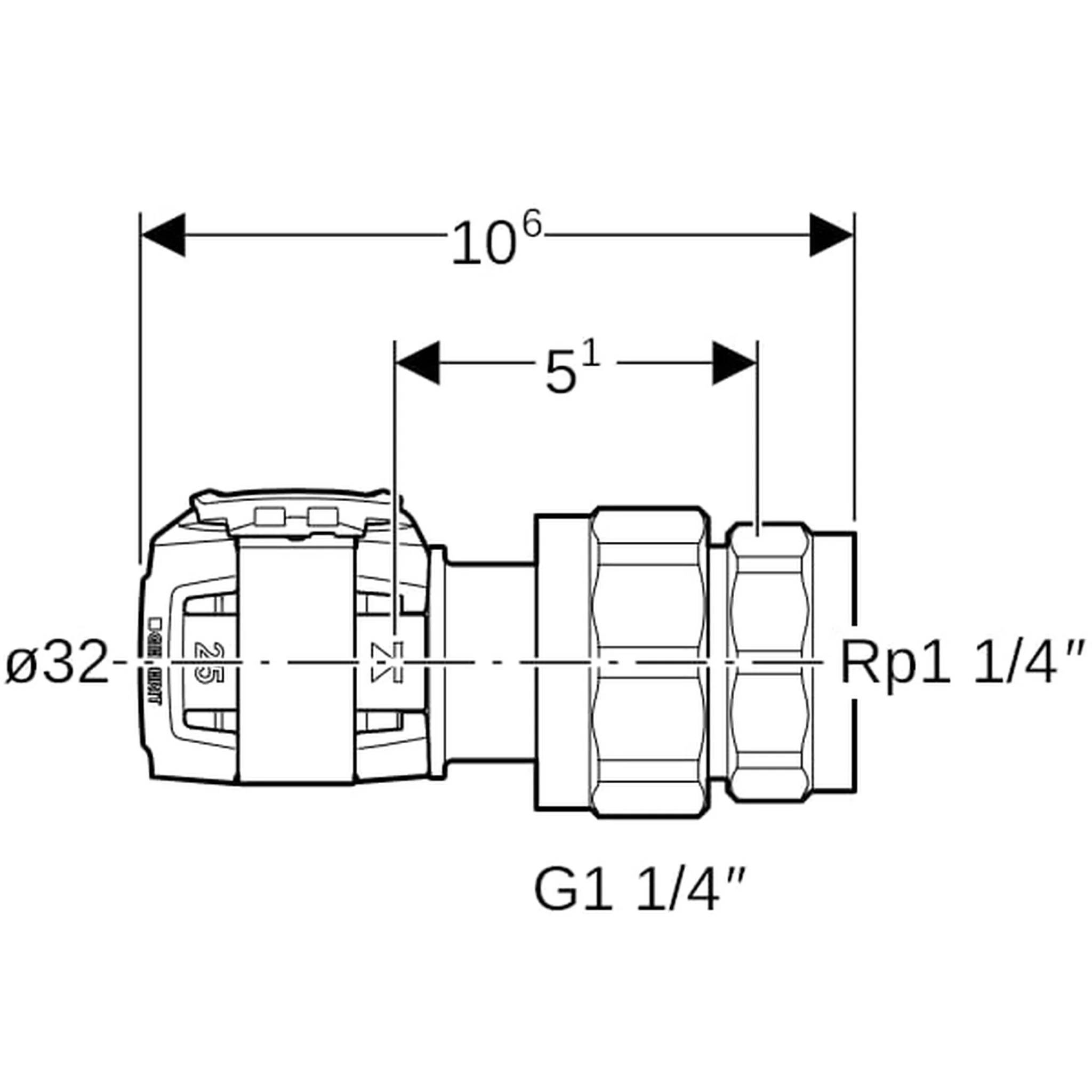 Geberit GE FlowFit Übergangsverschraubung, Si-Bronze, 32 mm x Rp 1 1/4 IG, 1 Stk.
