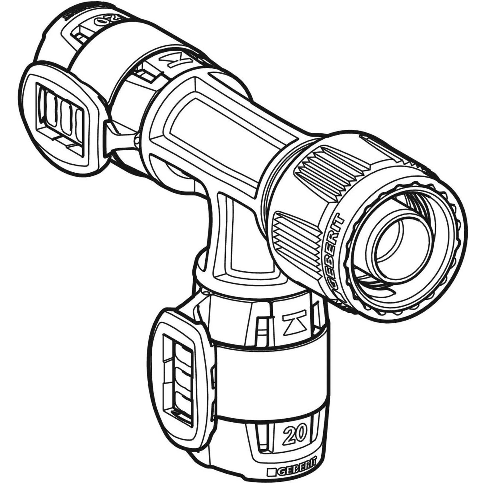 Geberit GE FlowFit Masterfix, Übergangs-T-Stück, mit MF-Abzweiger, d 20 mm x Rp MF 1/2 x d 20 mm, 1 Stk.