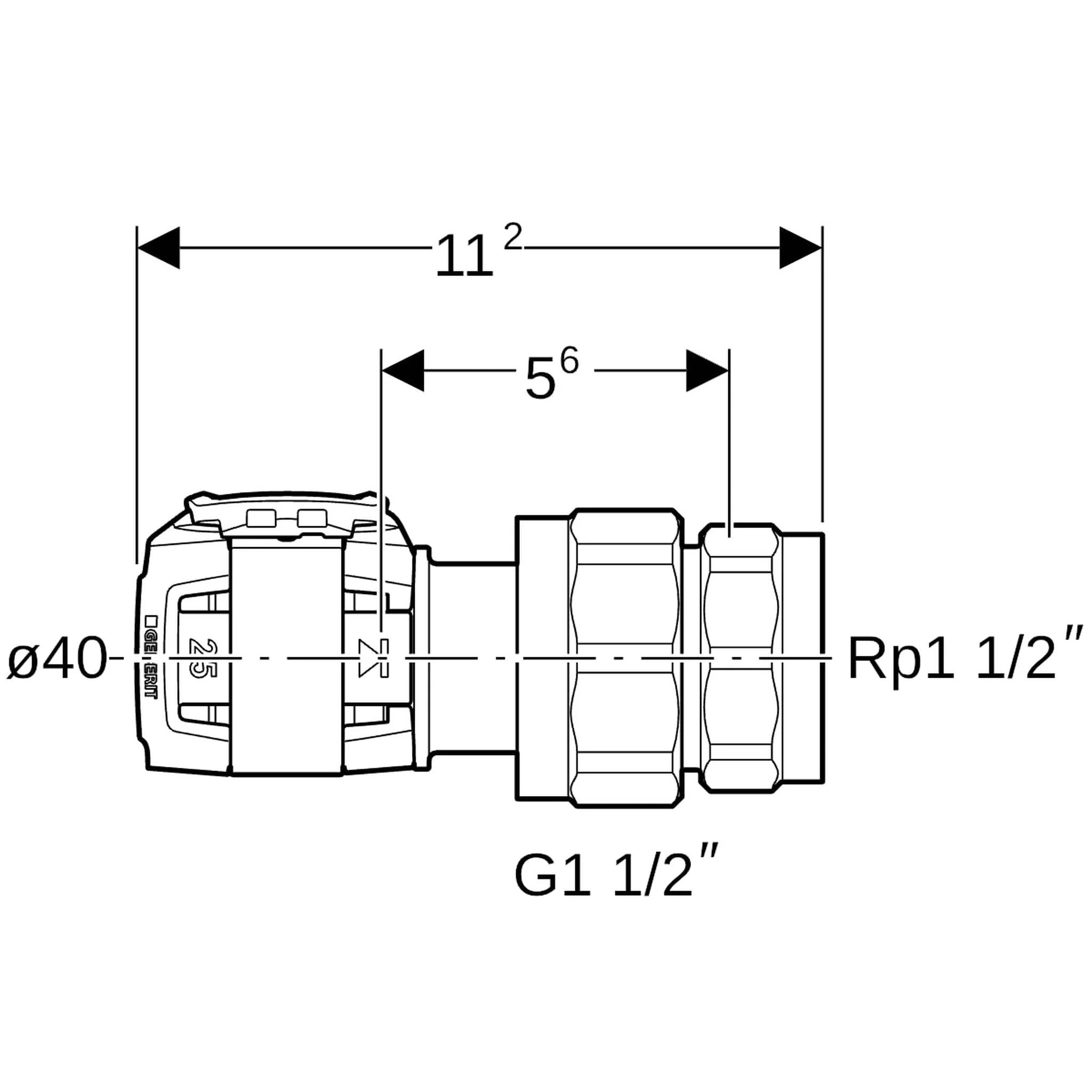 Geberit GE FlowFit, Übergangsverschraubung, Siliziumbronze, mit Innengewinde, d40mm x Rp1 1/2, 1 Stk.