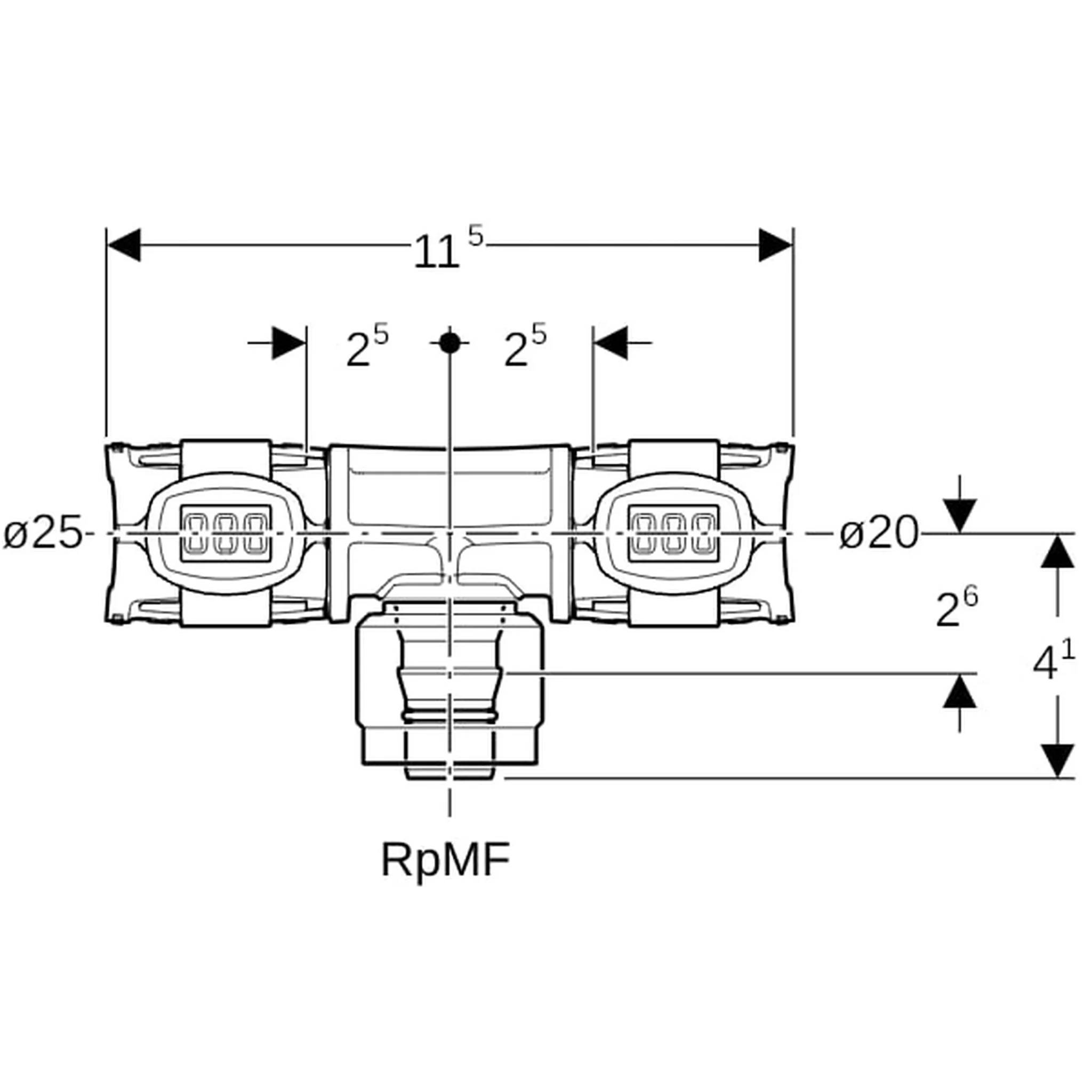 Geberit GE FlowFit Masterfix, Übergangs-T-Stück, d25 x RpMF1/2 x 20mm, PPSU, 1 Stk.