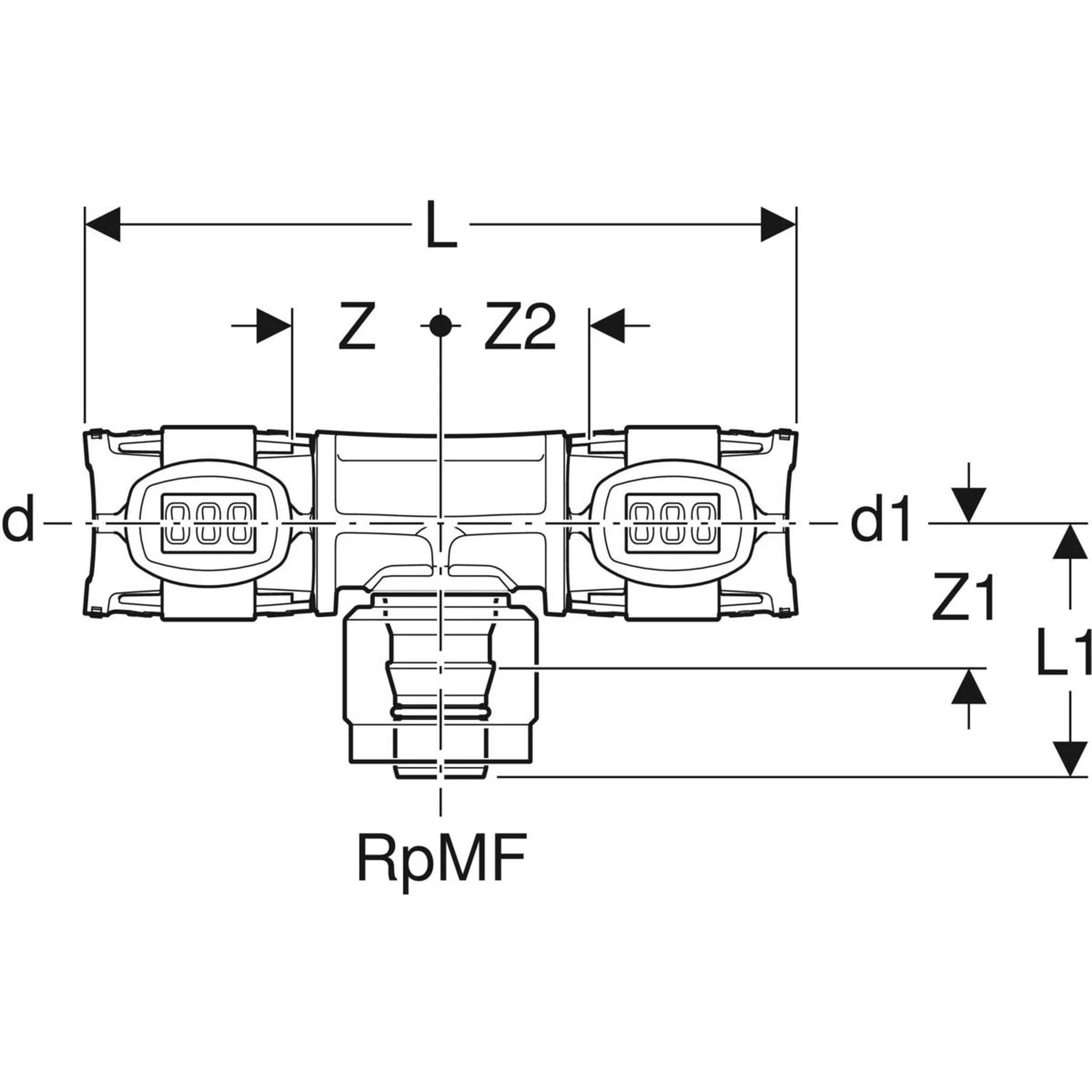 Geberit GE FlowFit Masterfix, Übergangs-T-Stück, d25 x RpMF1/2 x 20mm, PPSU, 1 Stk.