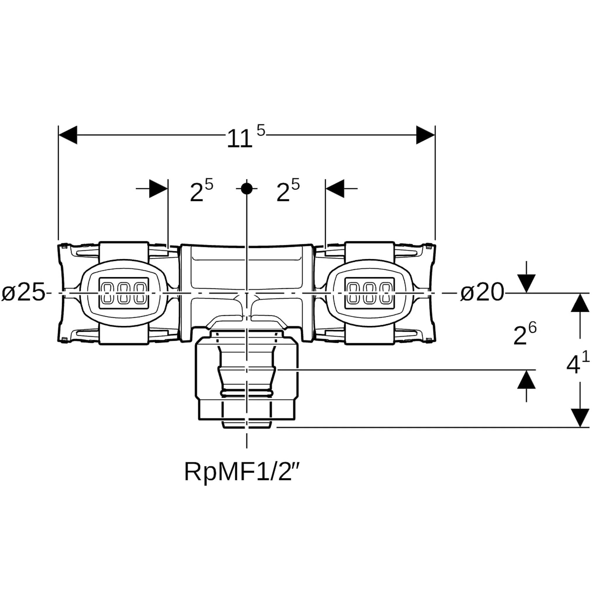 Geberit GE FlowFit Masterfix, Übergangs-T-Stück, d25 x RpMF1/2 x 20mm, PPSU, 1 Stk.