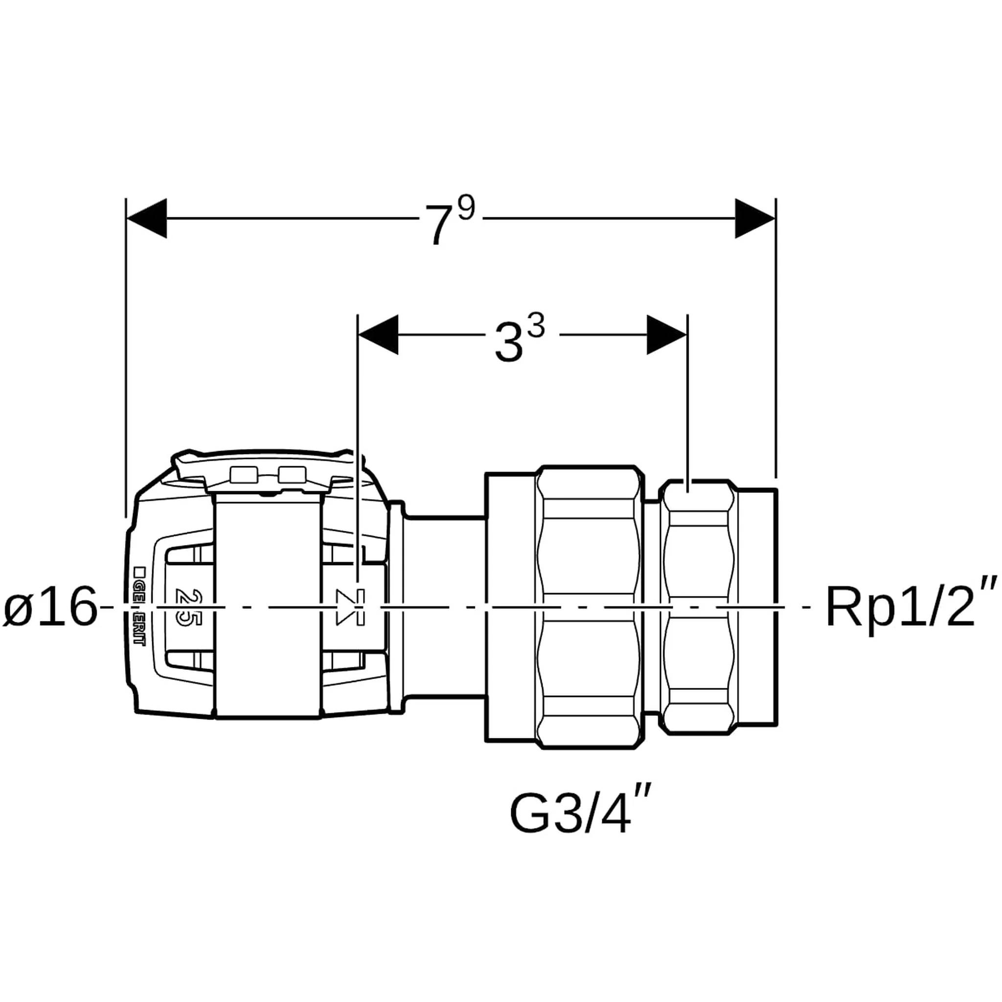 Geberit GE FlowFit, Übergangsverschraubung, SiBr, mit IG, d16mm x Rp1/2, 1 Stk.