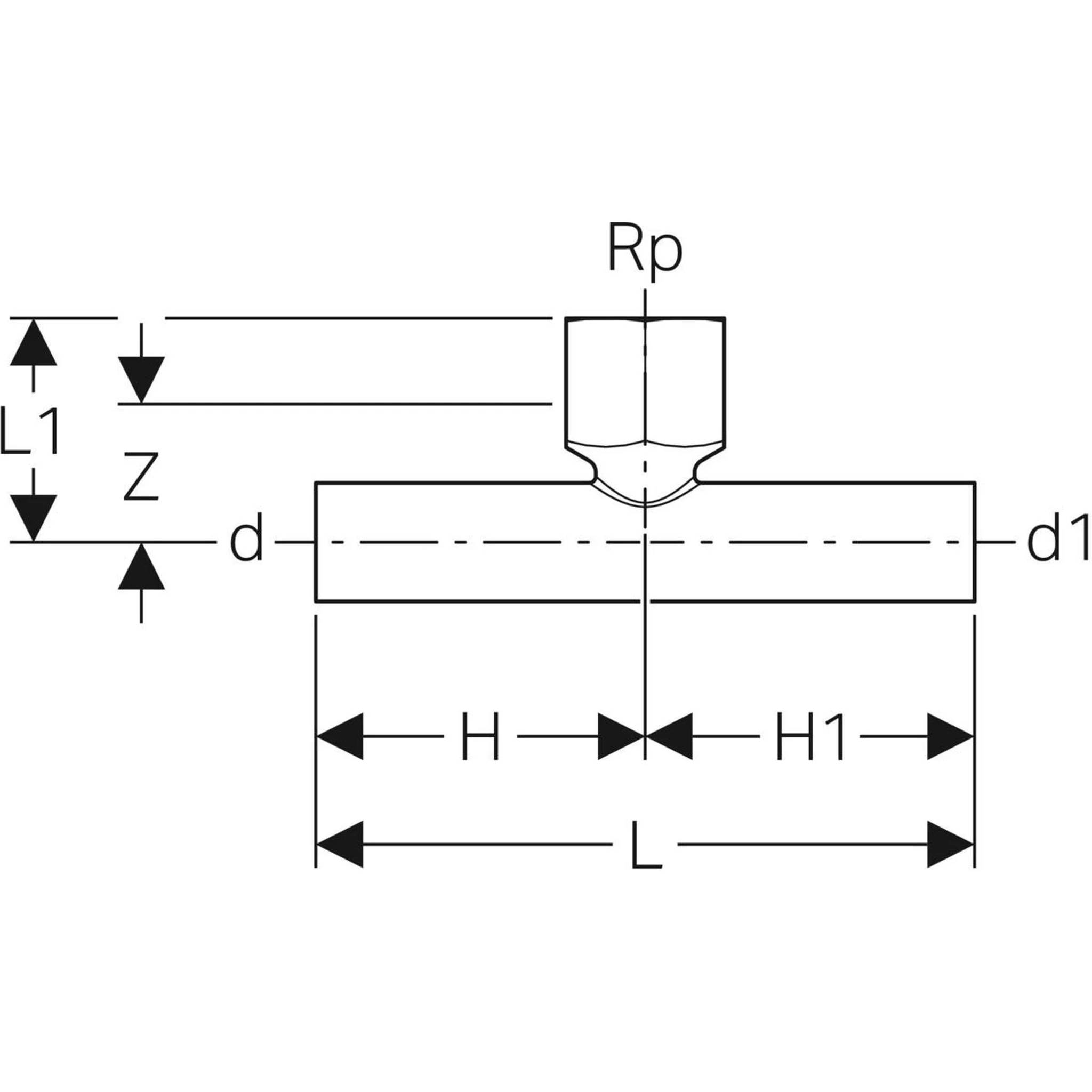 Geberit GE Mapress C-Stahl T-Stück, mit EE, d28 x Rp1/2 x 28 mm, verzinkt, 1 Stk.