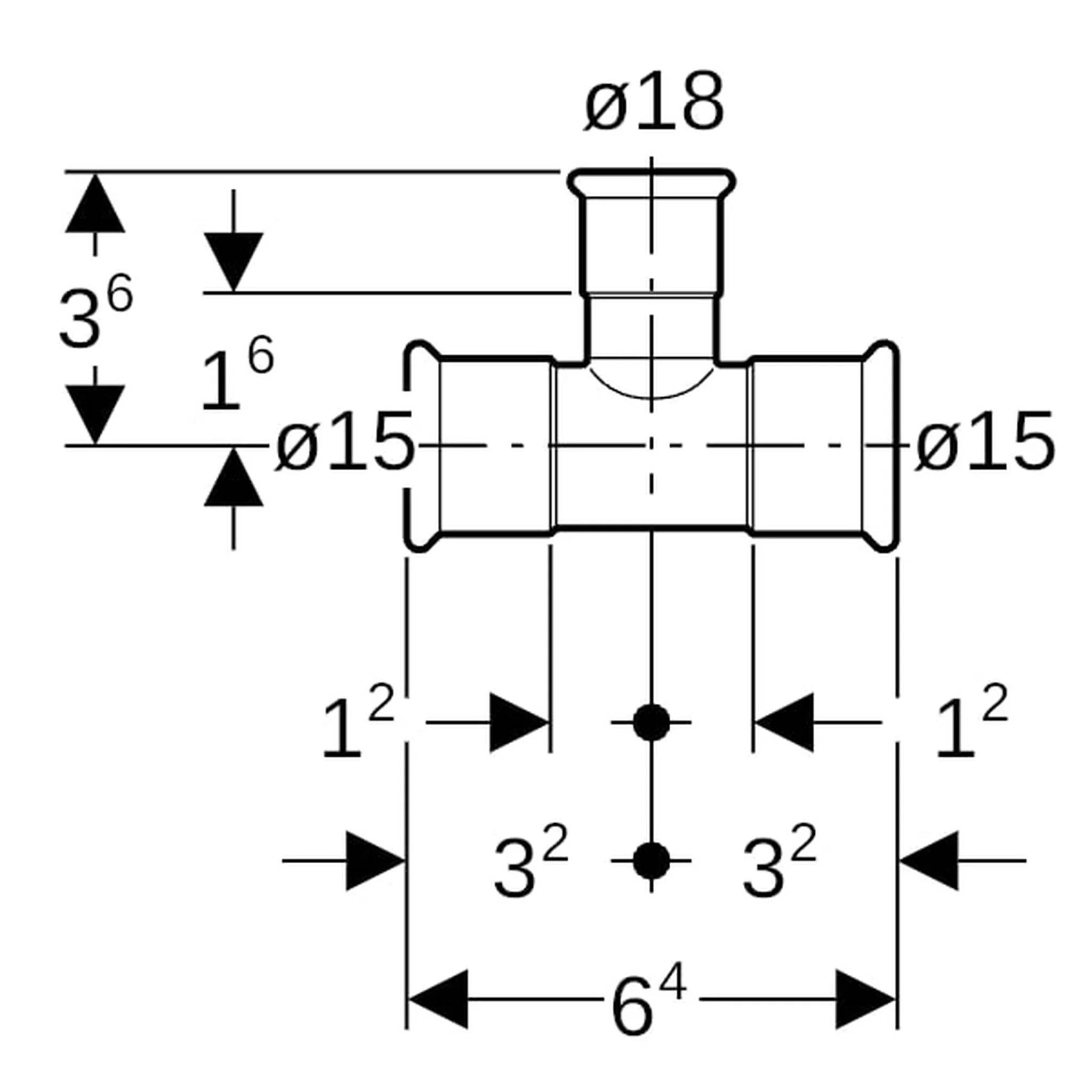 Geberit GE Mapress C-Stahl T-Stück, mit erweitertem Abgang, d15 x 18 x 15mm, verzinkt, 1 Stk.