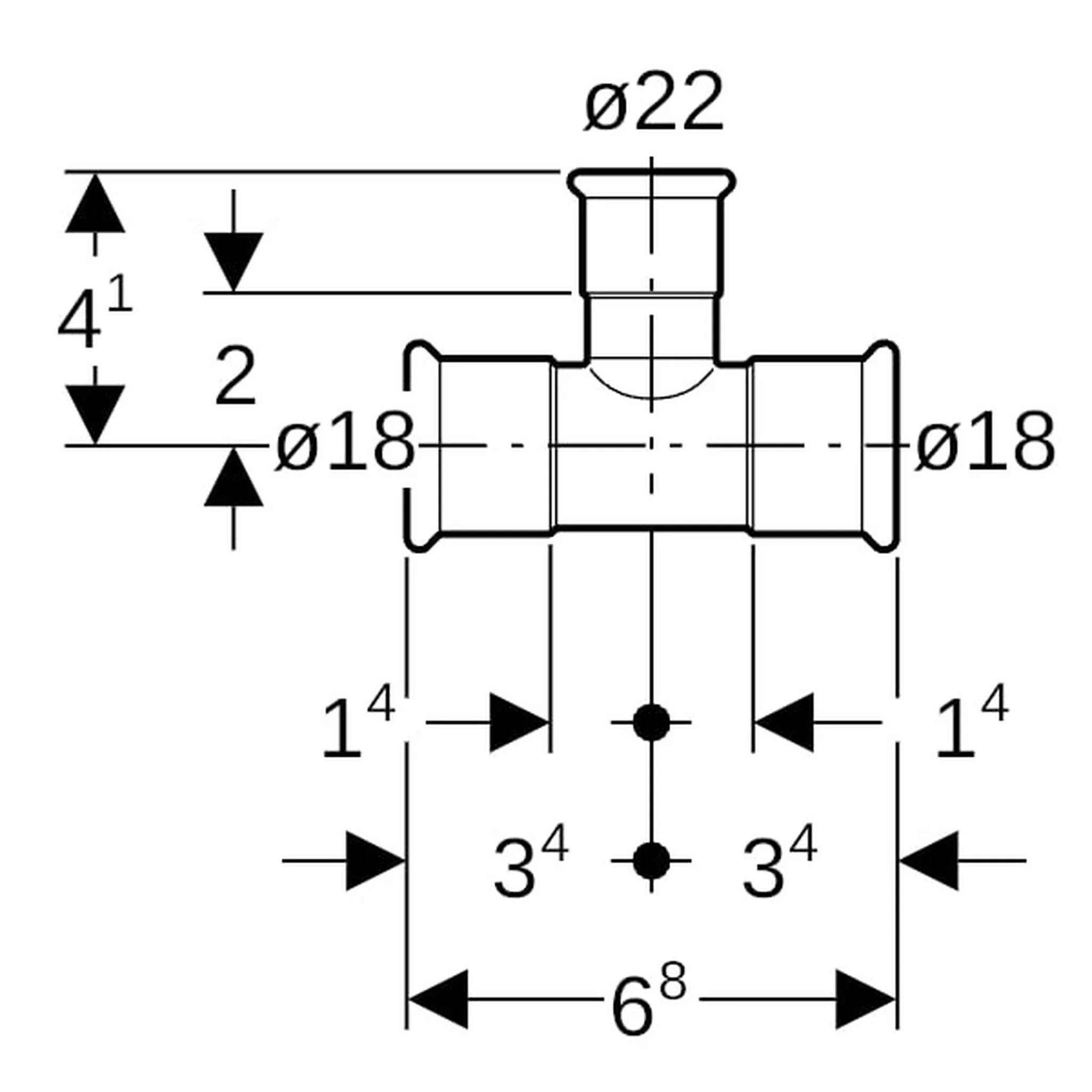 Geberit GE Mapress, C-Stahl-T-Stück mit erweitertem Abgang, d 18, 22, 18 mm, verzinkt, 1 Stk.