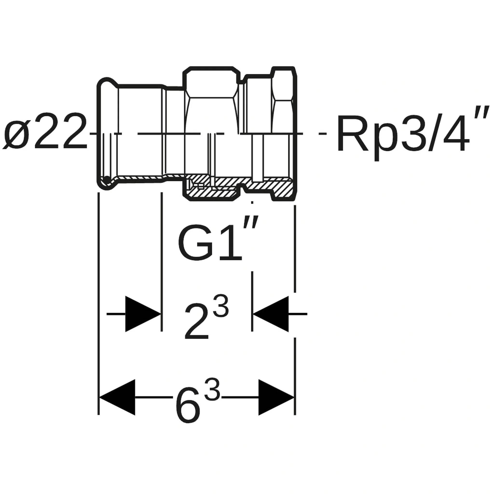 Geberit GE Mapress, C-Stahl, Durchgangsverschraubung, d22mm, Rp3/4, verzinkt, 1 Stk.