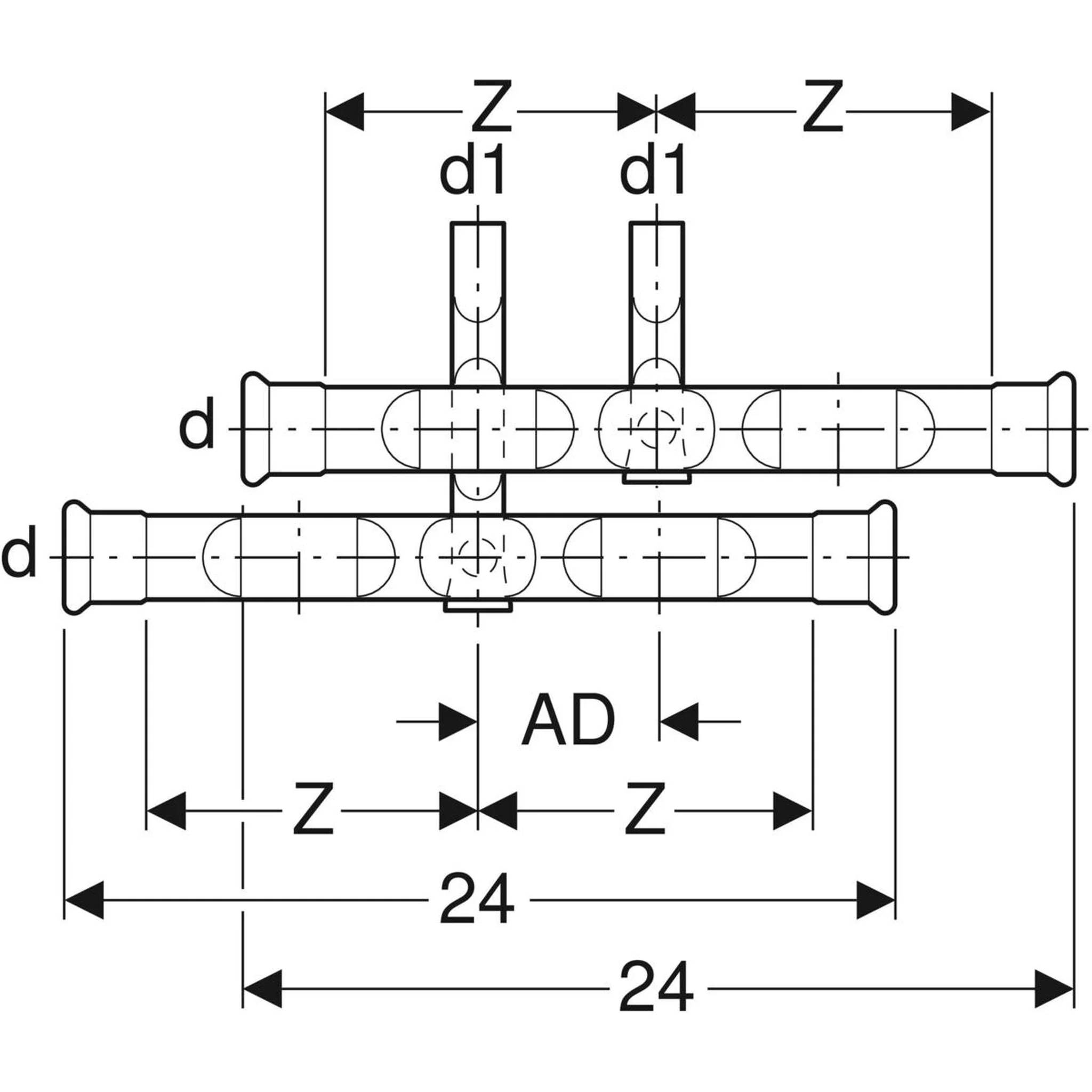 Geberit GE Mapress, C-Stahl, Kreuzungspaar, RP-K/RL, re./li., d22 x 15mm, verzinkt, 1 Stk.