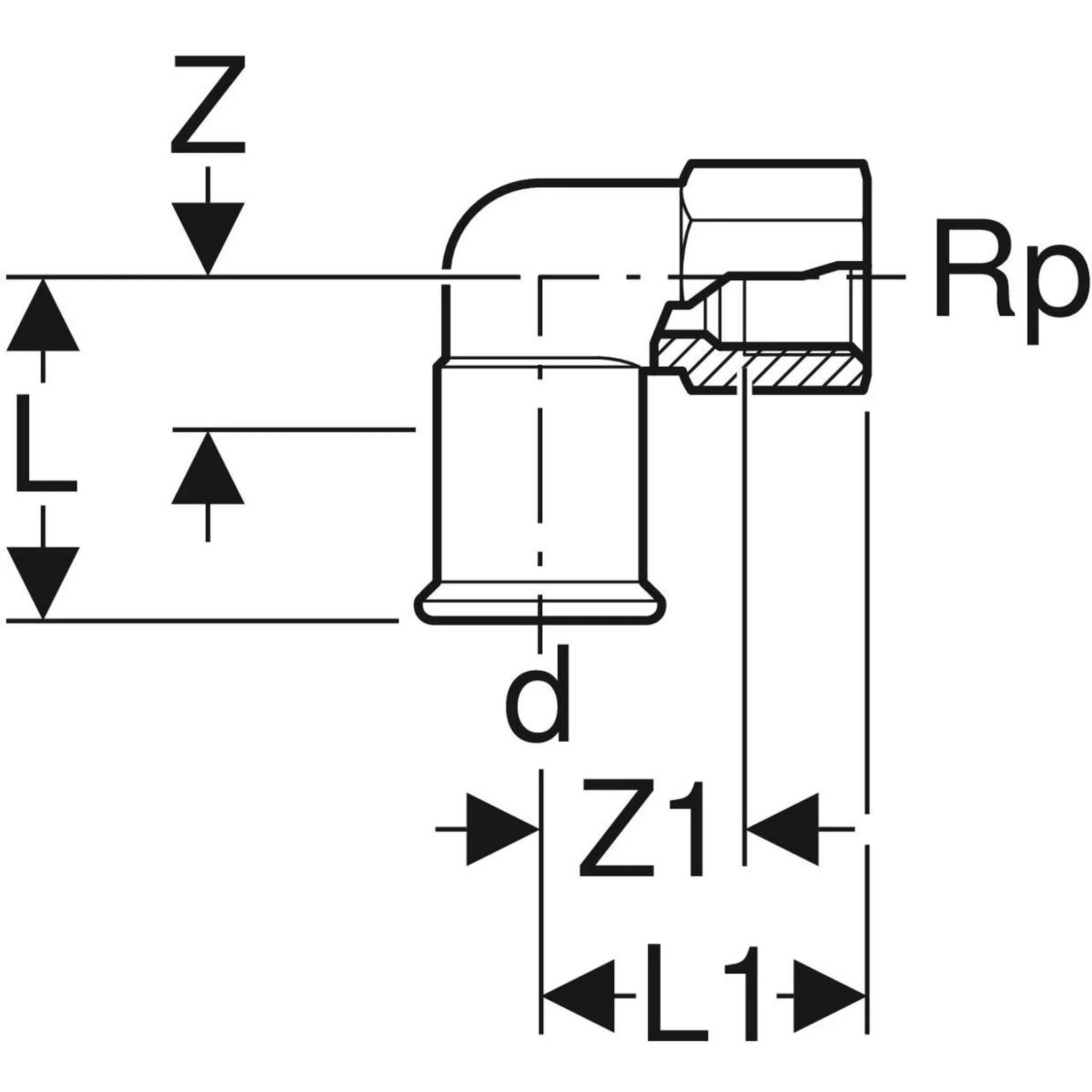 Geberit GE Mapress, C-Stahl, Übergangswinkel, 90 Grad, d28mm x Rp3/4, verzinkt, 1 Stk.