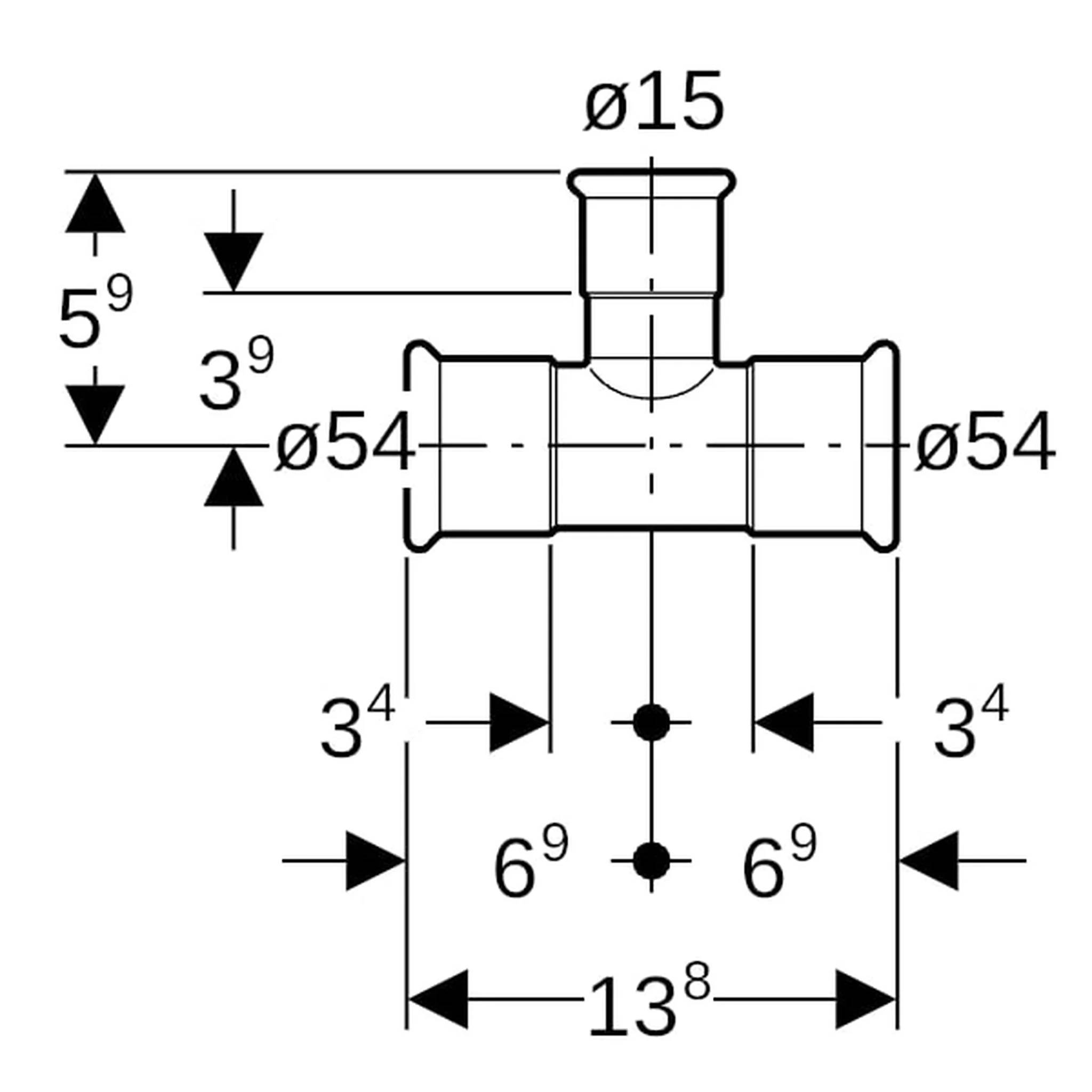 Geberit GE Mapress C-Stahl, T-Stück, mit reduziertem Abgang, d54 x 15 x 54mm, verzinkt, 1 Stk.