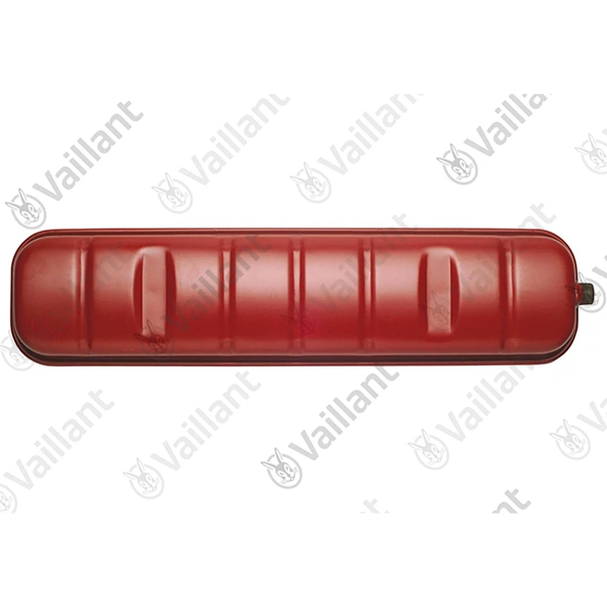 Roter horizontaler zylindrischer Metalltank oder Behälter mit einer kleinen Armatur auf der rechten Seite, dargestellt auf weißem Hintergrund.